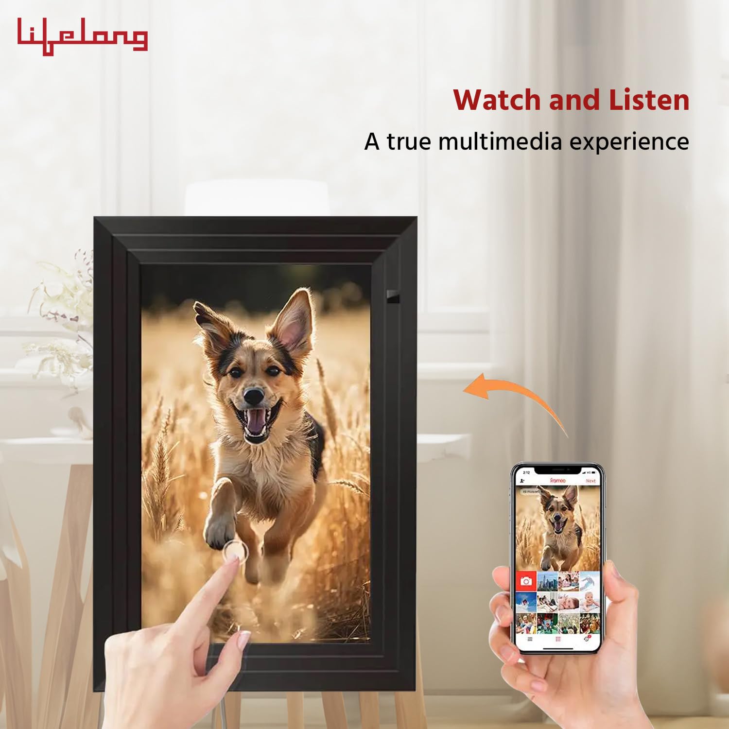 Lifelong Electronics 10.1 Inch (25.65 CM) Digital Photo Frame with Slideshow, Video & Sound – IPS HD Auto-Rotate Touch Screen, Wi-Fi & 32GB Memory - Desktop/Wall Mounted - Share Files with Frameo App
