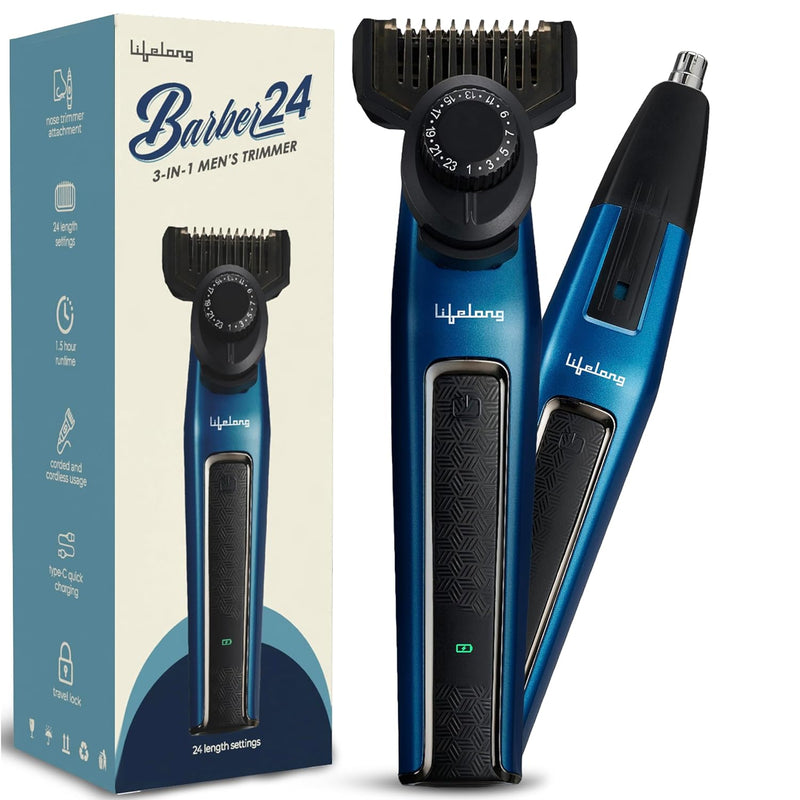 Lifelong All-in-One Beard Trimmer for Men with 24 Length Settings & Type-C Charging