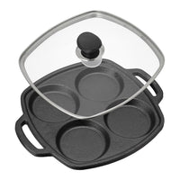 Lifelong Cast Iron Multi Snack Pan with Glass Lid | Pre-Seasoned Naturally Non-Stick Cookware | 4-Pit Snack Pan for Uttapam, Appe, Eggs, Idli, & Pancakes | Durable & Toxin-Free | 3cm Deep, 33cm Wide