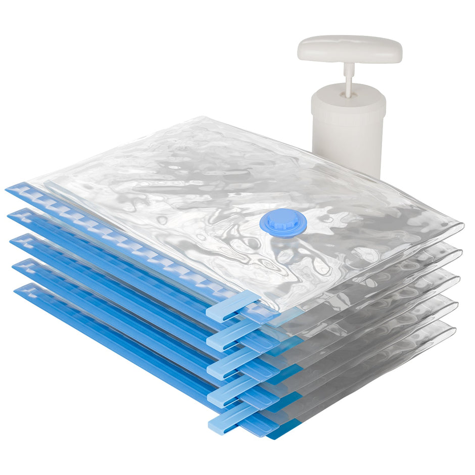 Lifelong Pack of 5 Vacuum Storage Bags with Pump - Reusable Space Saver for Clothes