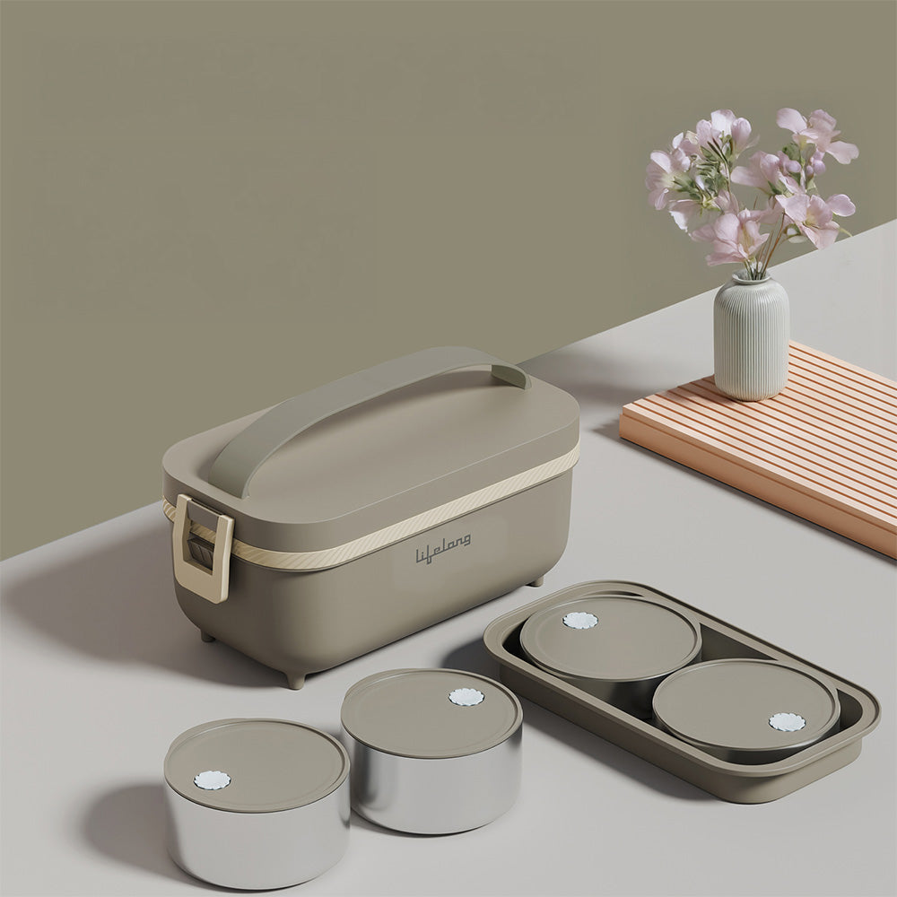Lifelong Electric Lunch Box | Food Warmer | Set of 4 (2pcs 300ml + 2pcs 175ml) Retains Nutrients & Keeps Food Fres