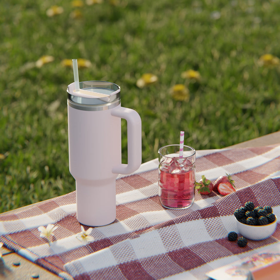 Double Walled Vacuum Insulated Tumbler with Handle 1200ml-Lavender Mist