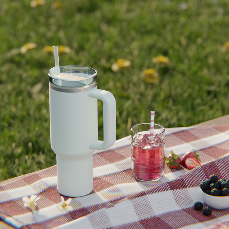 Double Walled Vacuum Insulated Tumbler with Handle 1200ml- Retro Mint