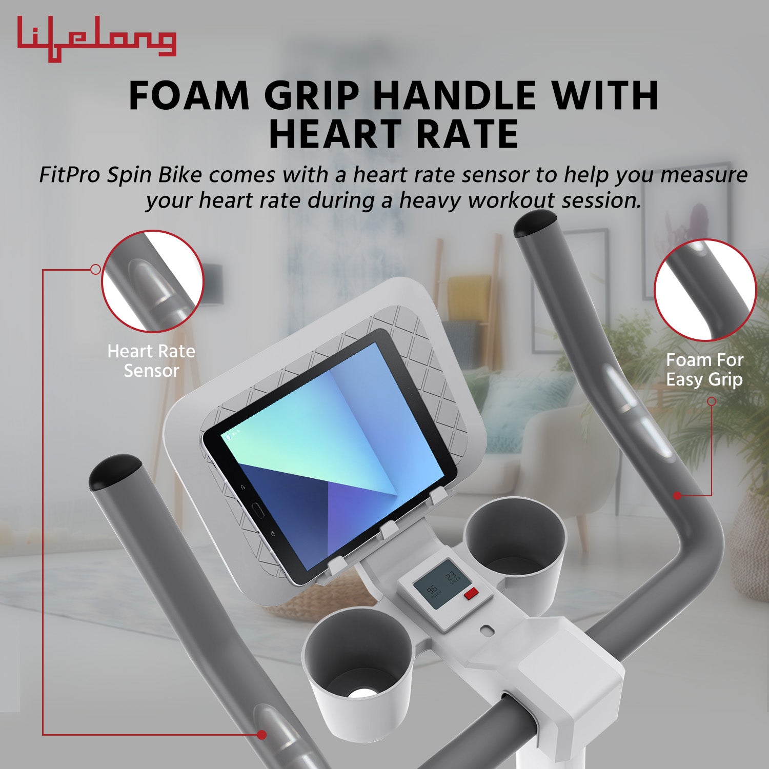 Fit Pro Spin Bike — 120 kg Capacity | 7 kg Flywheel | 12 Resistance Levels | Heart‑Rate LCD
