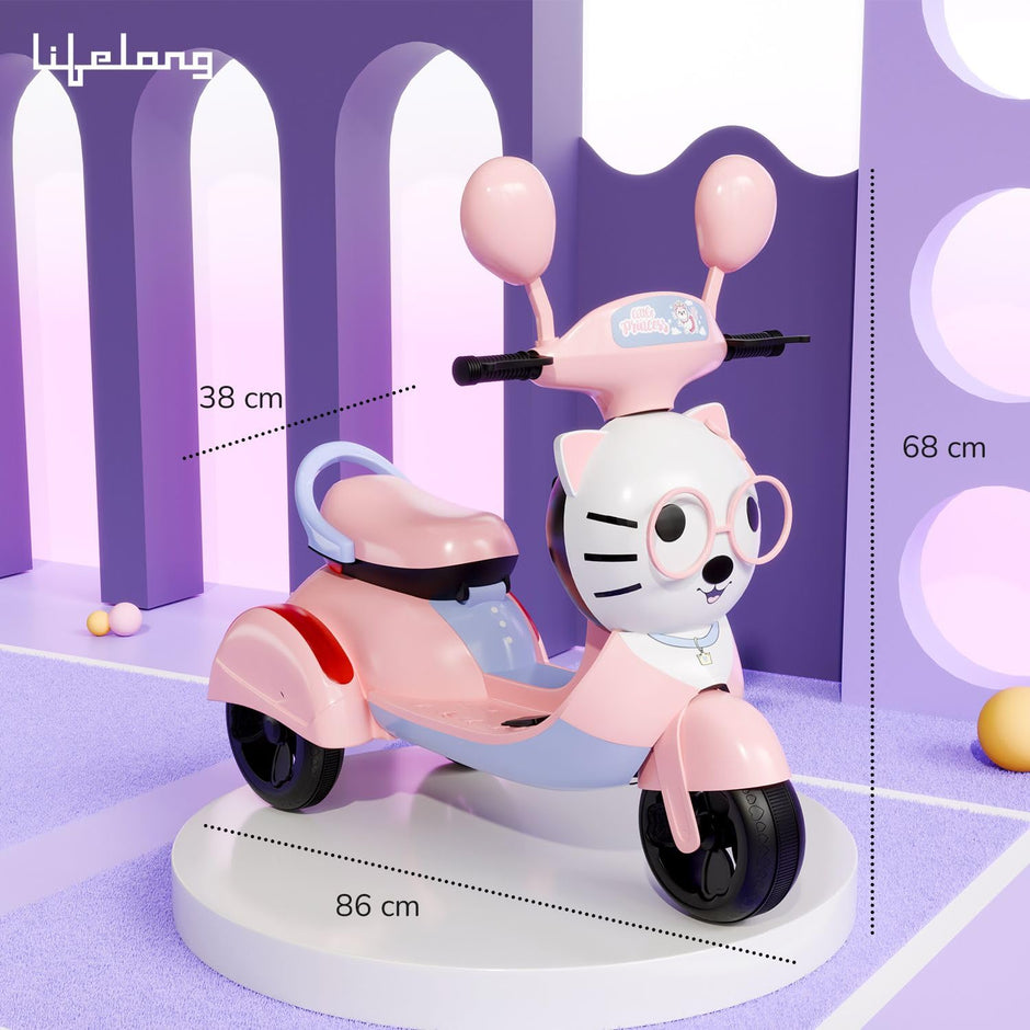 Lifelong Kitty-Themed Electric Ride-On Scooter for Kids (3-8 Years)