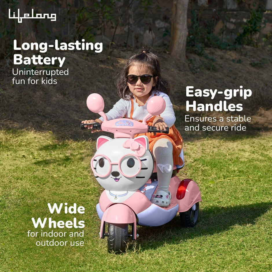 Lifelong Kitty-Themed Electric Ride-On Scooter for Kids (3-8 Years)