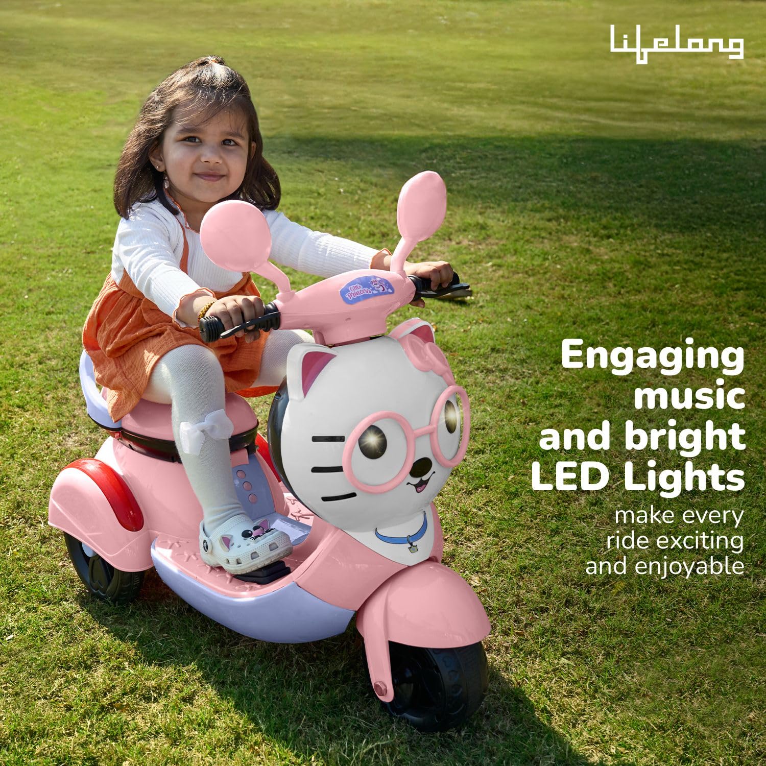Lifelong Kitty-Themed Electric Ride-On Scooter for Kids (3-8 Years)