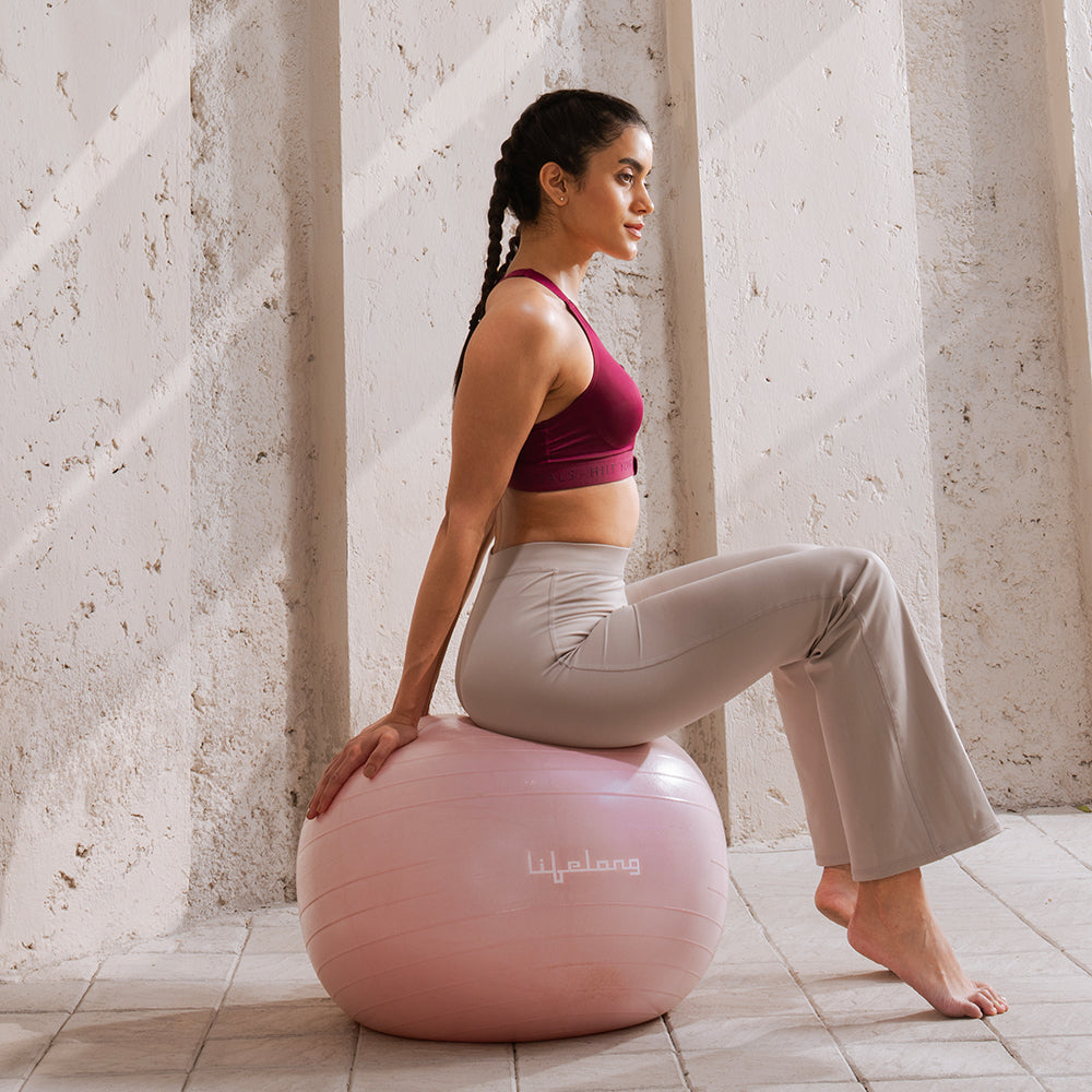 Lifelong LLFAGB75P Gym Ball for Exercise Anti Burst Exercise Ball with Foot Pump for Workout Yoga Ball for Women and Men, Pink