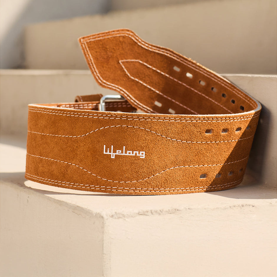 Sued Leather Powerlifting Gym Belt-Medium - Brown
