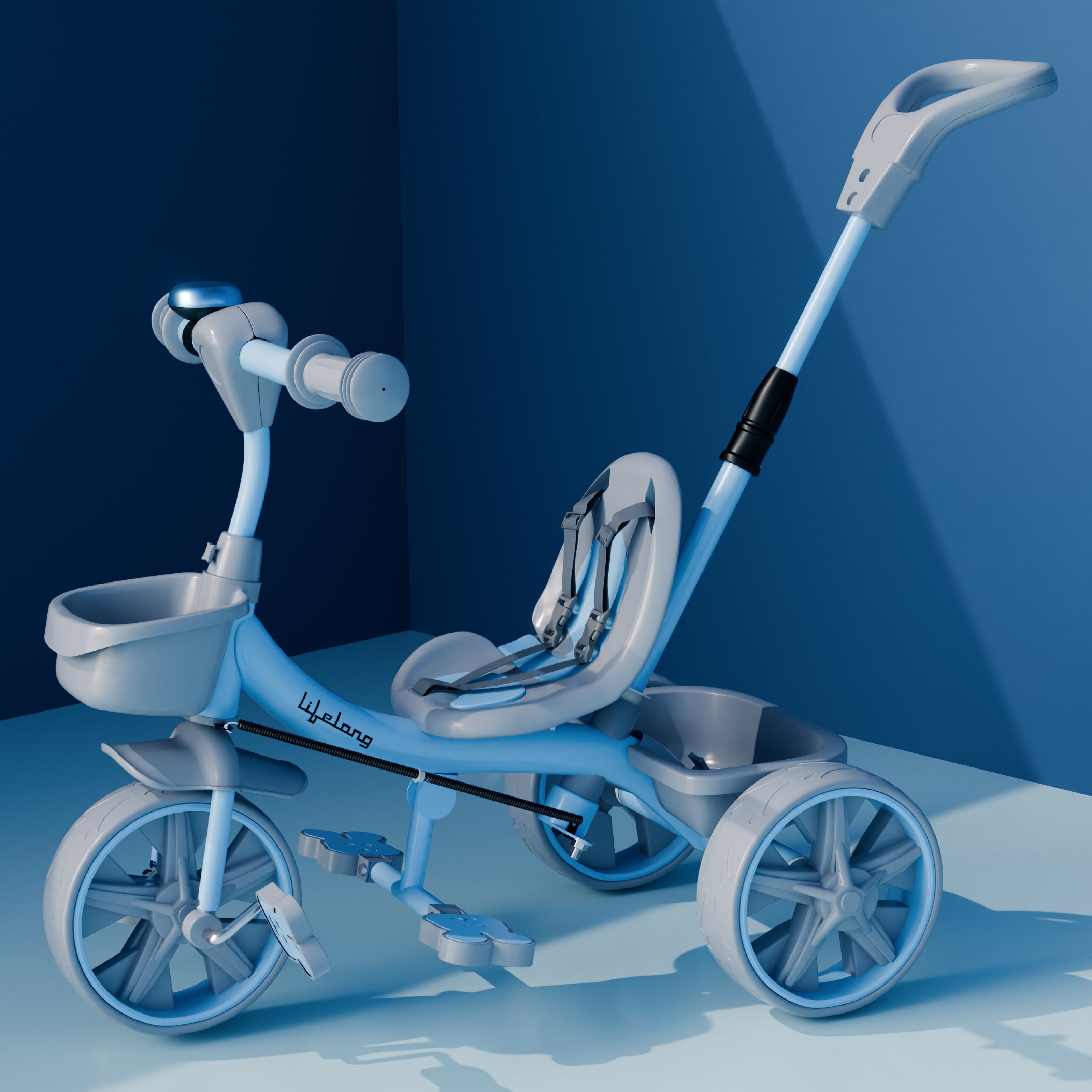 Lifelong Kids Tricycle with Parental control, Eva wheels, bell and Storage Basket / baby Trike/ Age Group 2 Year to 5years/ Blue(LLKPCTC05)