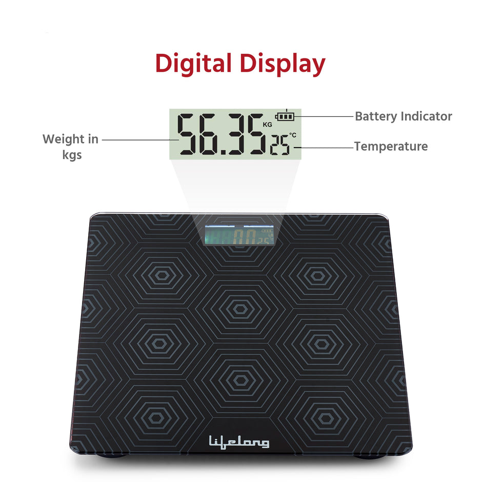 Lifelong LLWS18 Digital Weighing Scale Glass Body, Battery Included (Black)