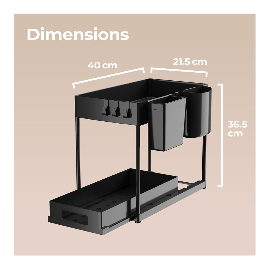 Lifelong 2-Tier Under Sink Storage Organizer (Pack of 2) | Pull Out Cabinet | Drawers for Kitchen Cabinets | Sliding Rack with Panels & Hooks | Multipurpose Organiser for Kitchen or Bathroom