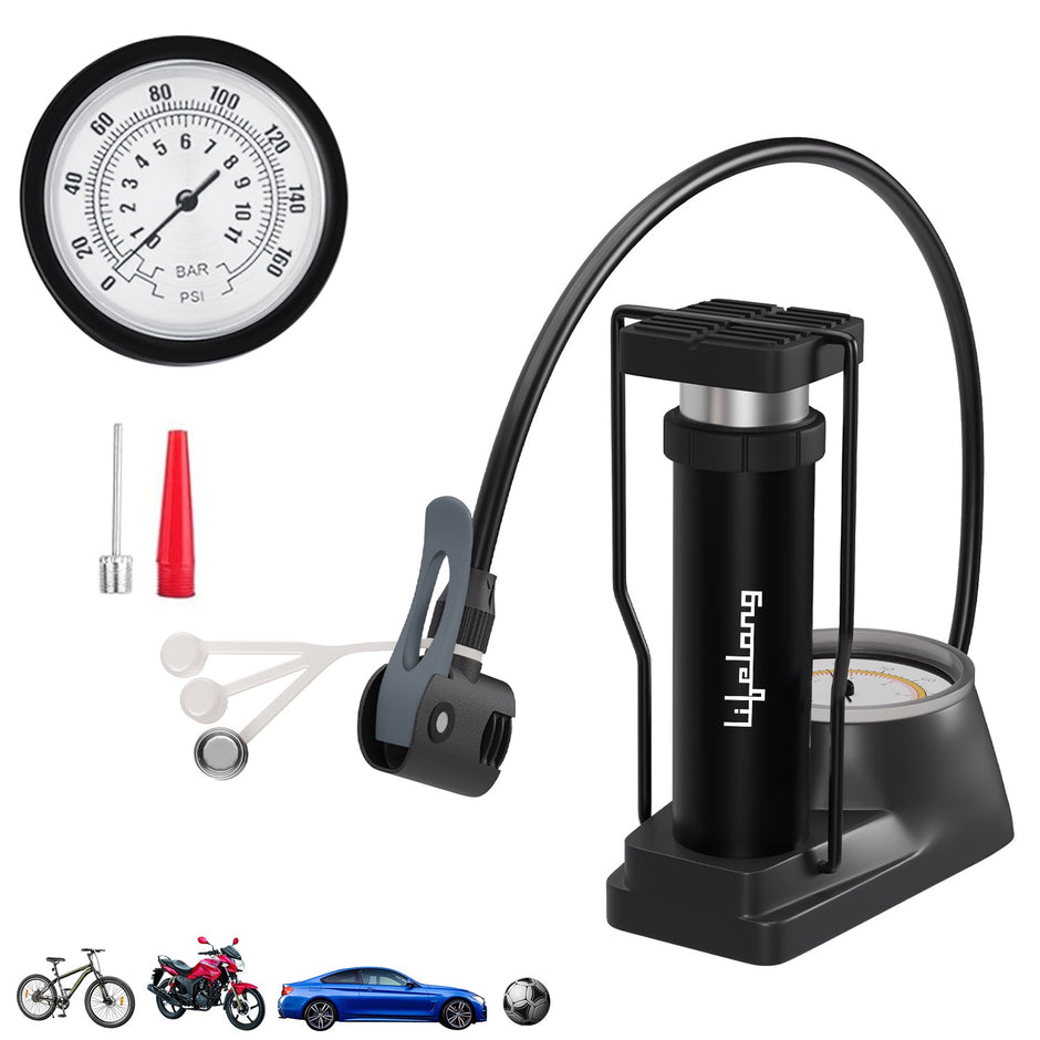 Lifelong Mini Bicycle Pump with Pressure Gauge with Portable