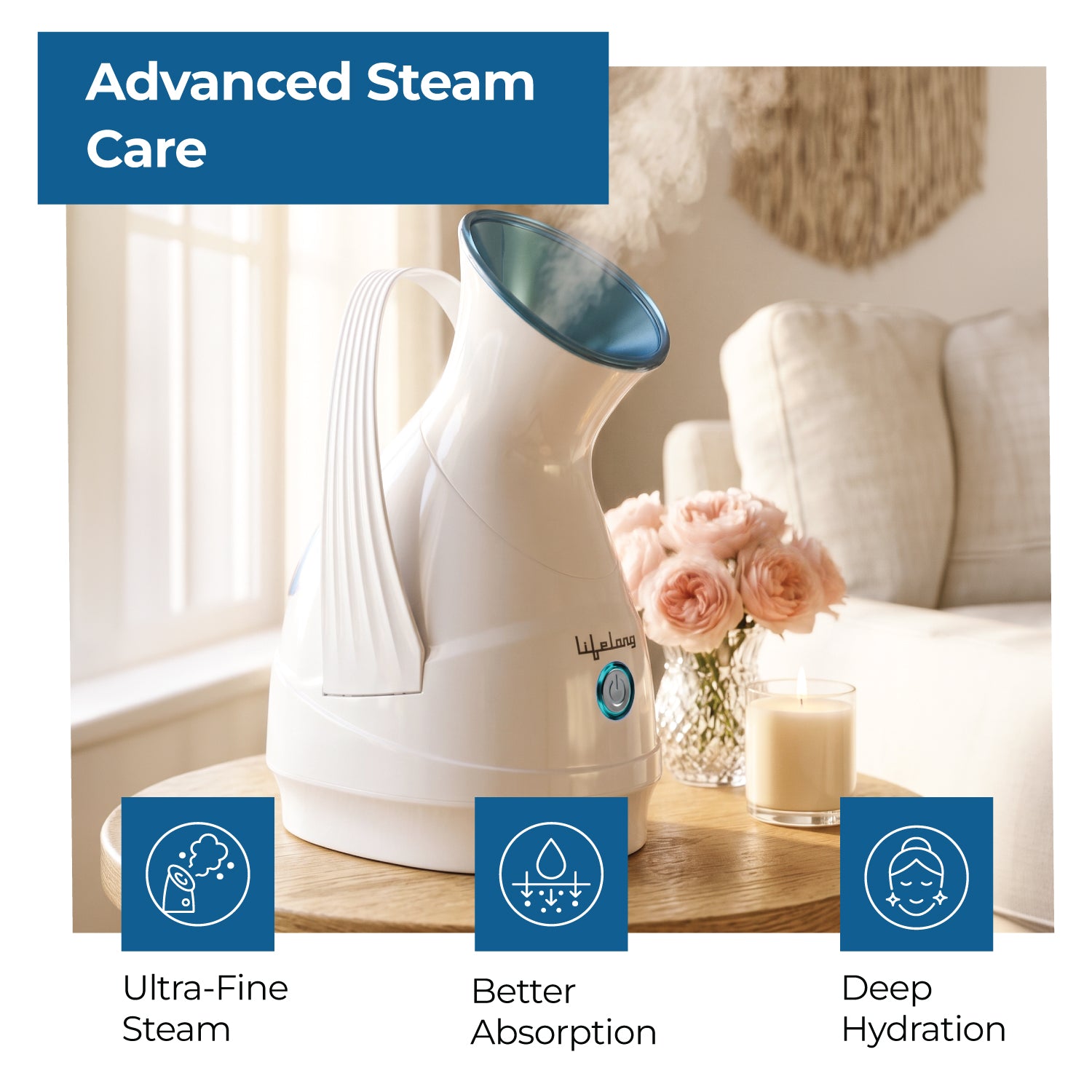 Lifelong Steamer & Vaporizer for Cough, Cold & Facial | Nano-Ionic Portable Face Steamer for Facial, Steam Inhaler for Sinus & Vaporizer Machine for Adults & Kids | Fast Mist in 10sec, 100ml Capacity