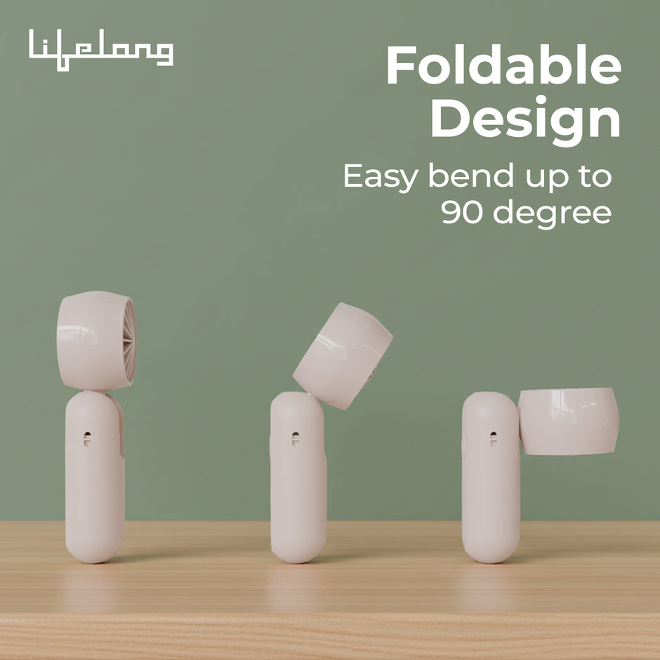 Lifelong Personal Hand Fan with Cool Touch & Hiking Buckle | USB Type-C Rechargeable Portable Mini Fan | 2000mAh Battery, 3 Speed up to 7500 RPM | Handheld Travel Fan for Outdoor, Office & Camping (Beige)