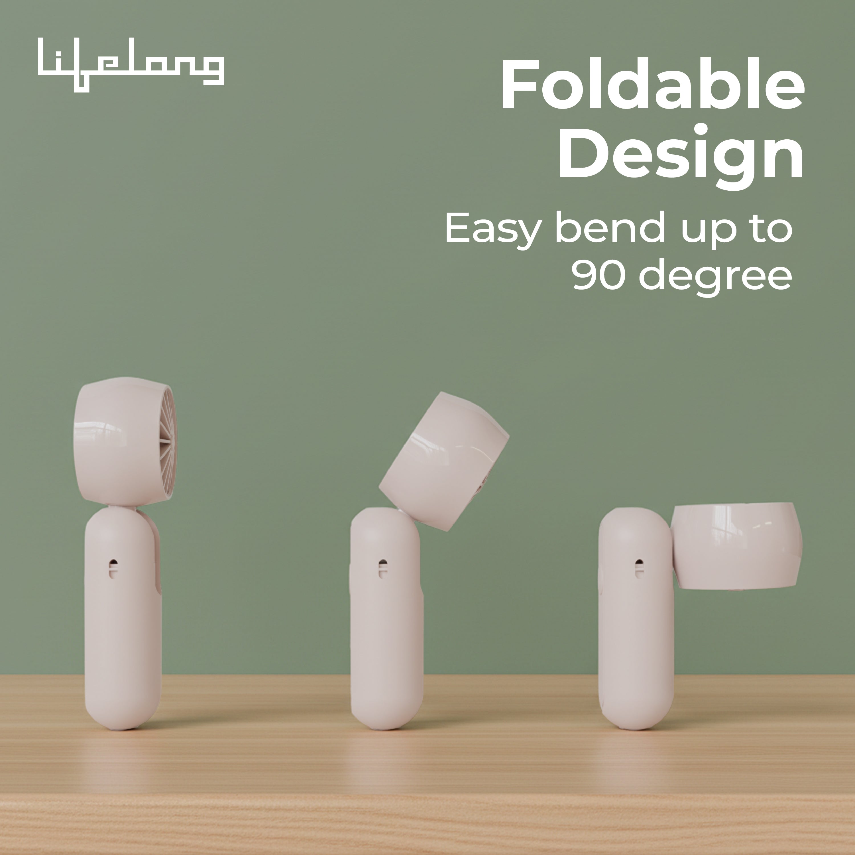 Lifelong Personal Hand Fan with Cool Touch & Hiking Buckle | USB Type-C Rechargeable Portable Mini Fan | 2000mAh Battery, 3 Speed up to 7500 RPM | Handheld Travel Fan for Outdoor, Office & Camping (Beige)