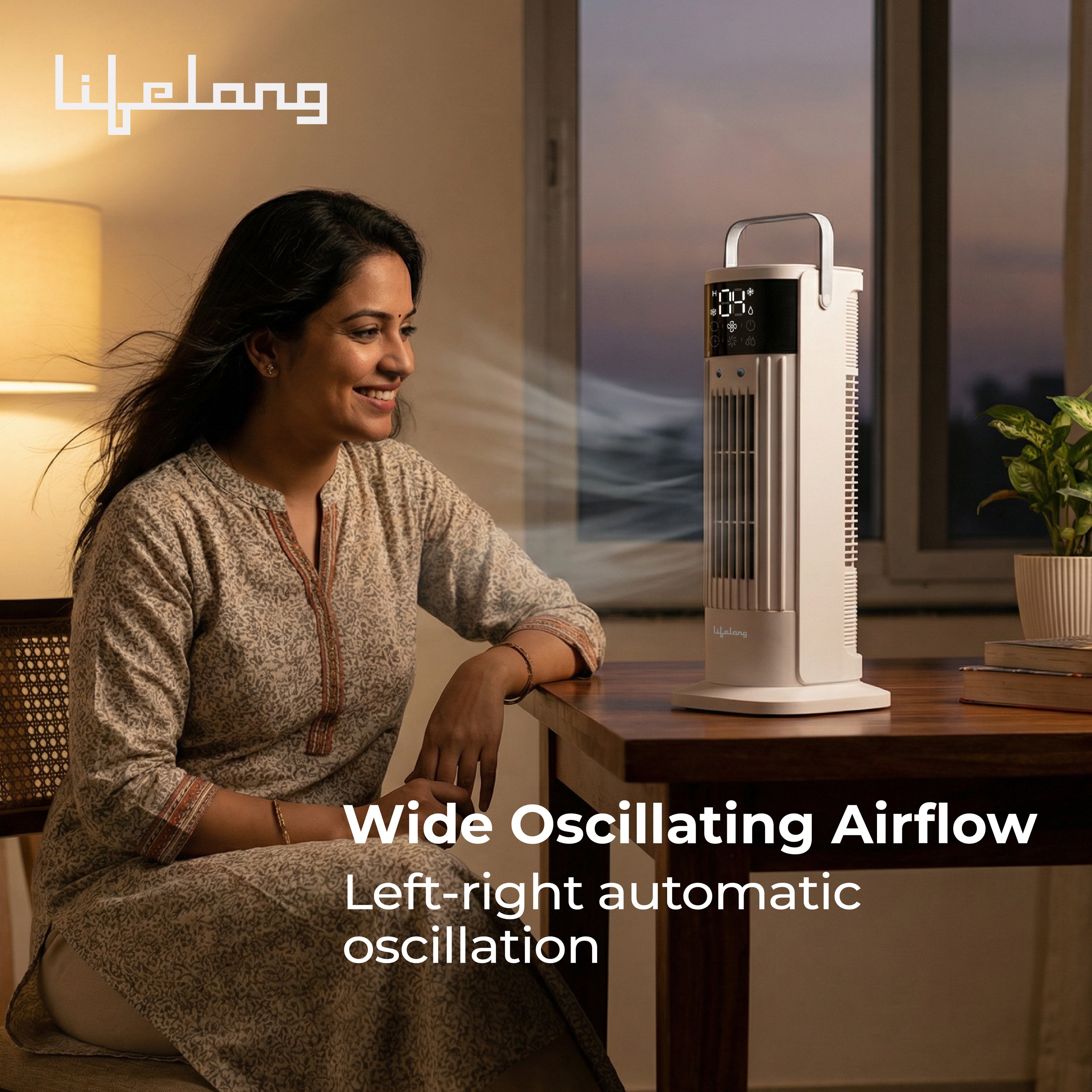 Lifelong Oscillating Tower Cooler with Remote Control (White Color)