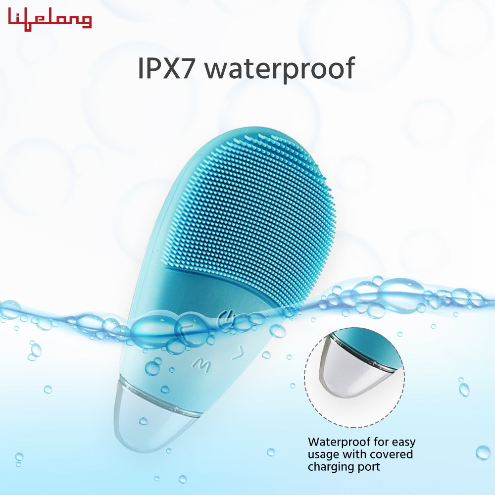 Lifelong Facial Cleansing Brush, Rechargeable Electric Handheld Face Massager, Waterproof Ultra Hygienic Soft Silicone Face Scrubber