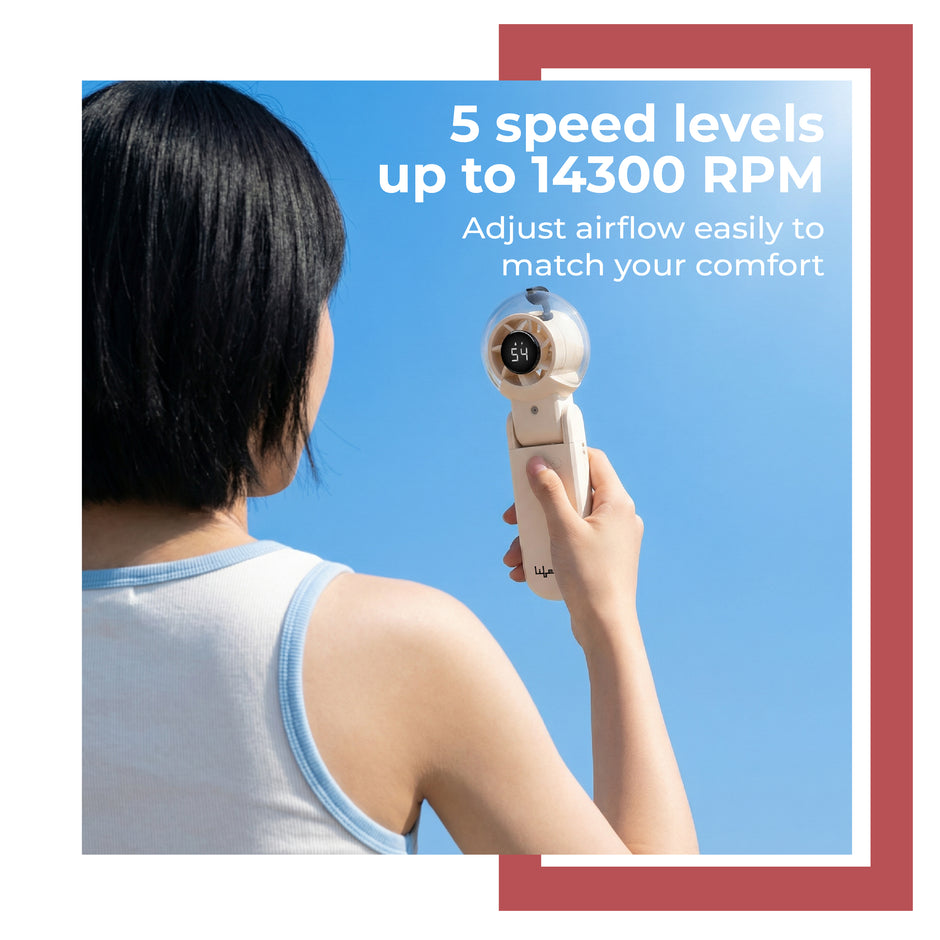 Lifelong Foldable Mist Hand Fan with Digital Display | Rechargeable USB Type-C Portable Cooling Fan | 5 Speed up to 14300 RPM | 4000mAh Battery | Handheld Fan with Spray Mist for Travel & Outdoor (Beige)