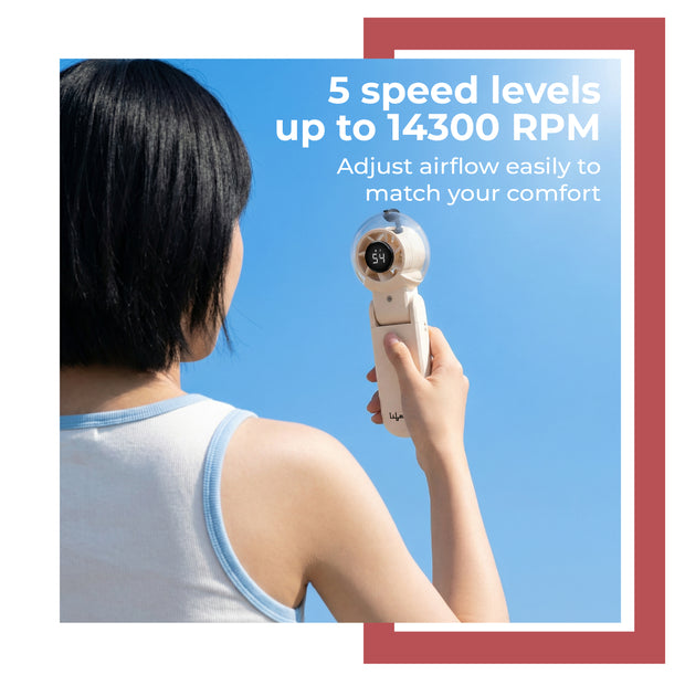 Lifelong Foldable Mist Hand Fan with Digital Display | Rechargeable USB Type-C Portable Cooling Fan | 5 Speed up to 14300 RPM | 4000mAh Battery | Handheld Fan with Spray Mist for Travel & Outdoor (Beige)