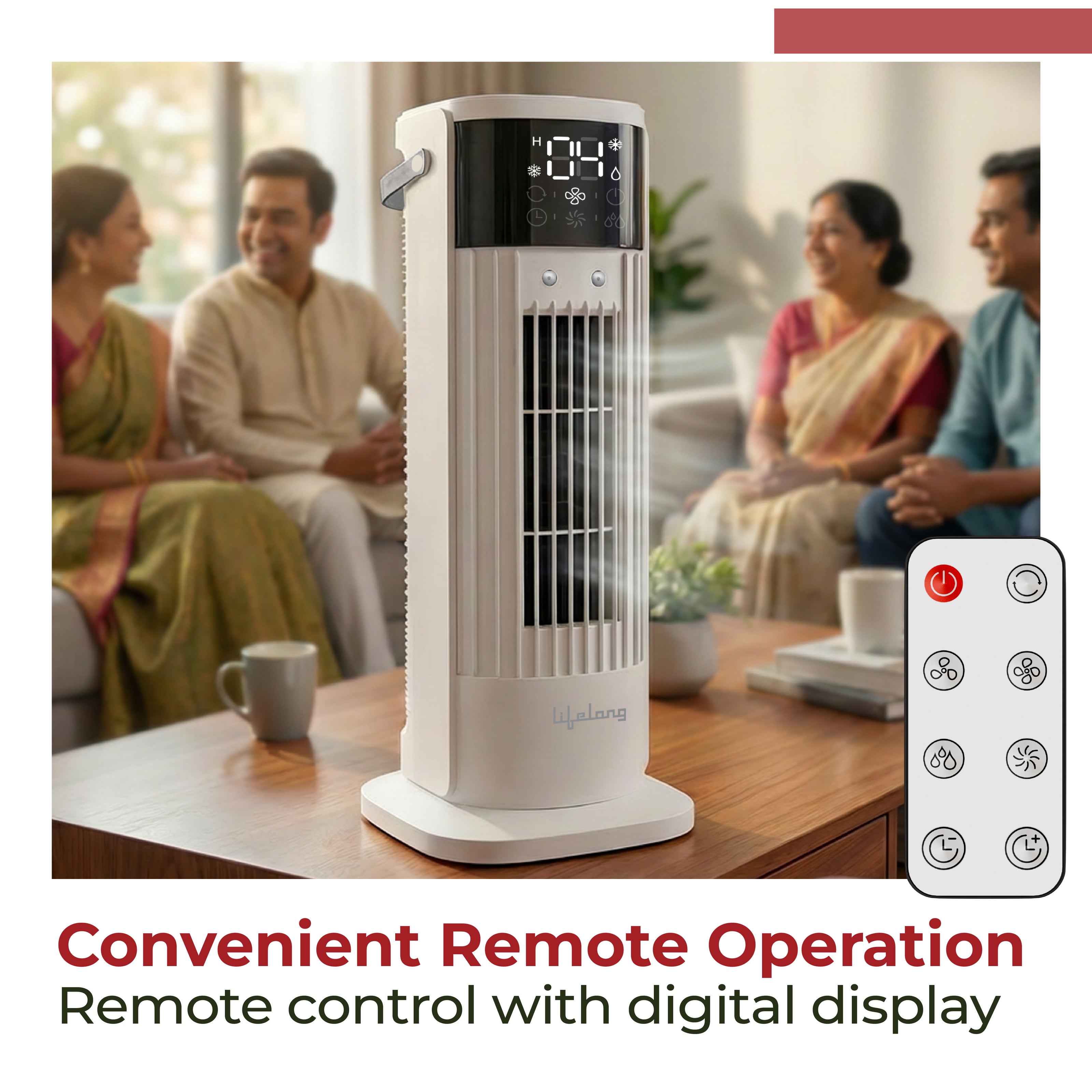 Lifelong Oscillating Tower Cooler with Remote Control (White Color)