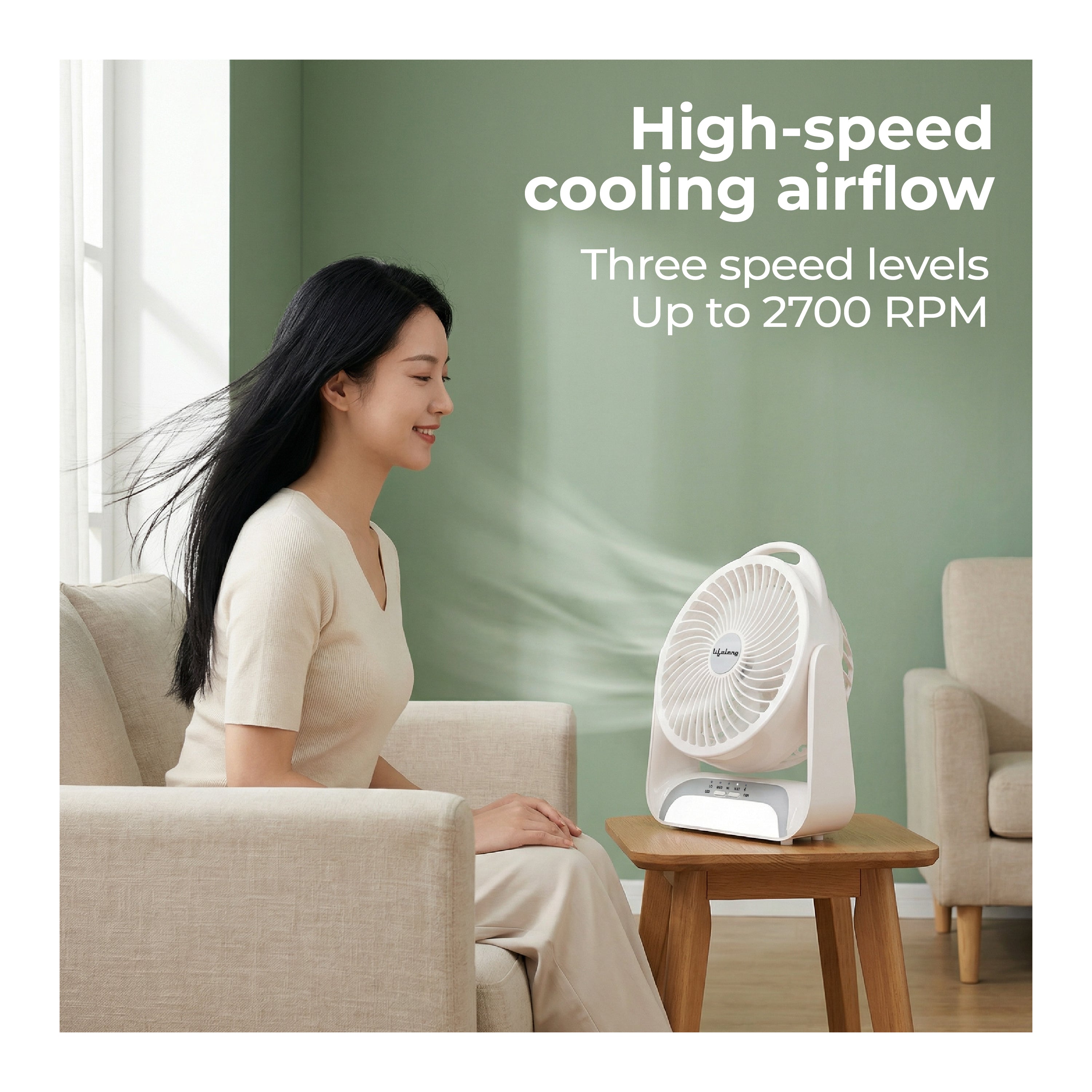Lifelong Rechargeable Personal Table Fan with LED Light | 5W BLDC Motor | 3 Speed up to 2700 RPM | 2400mAh Battery | Portable Desk Fan