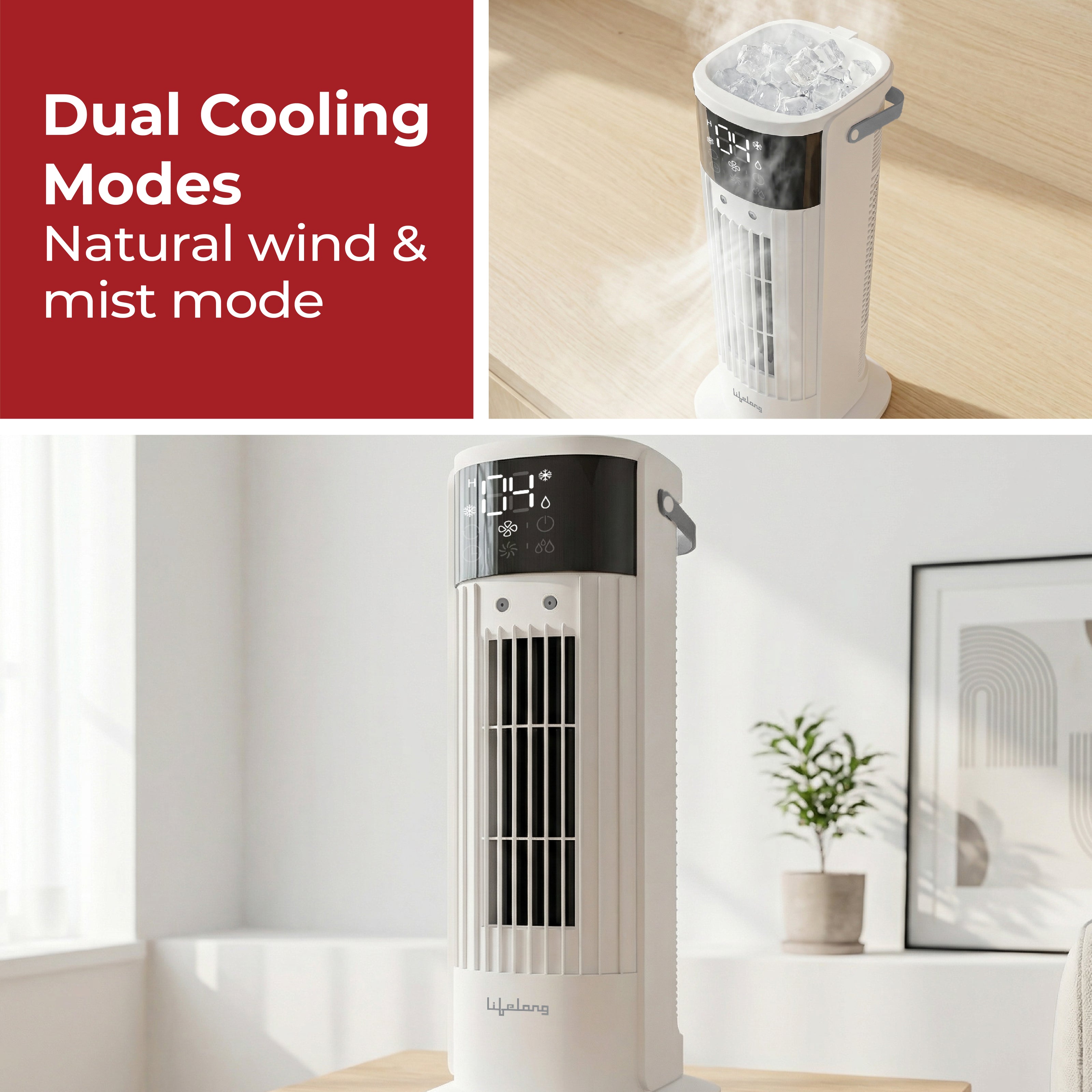 Lifelong Oscillating Tower Cooler with Remote Control (White Color)