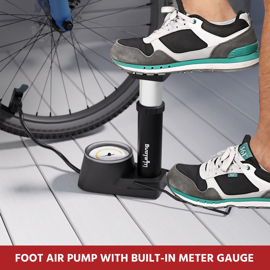 Lifelong Bicycle Air Pump with Meter Mini Bike Pump Foot Activated with Pressure Gauge for Road