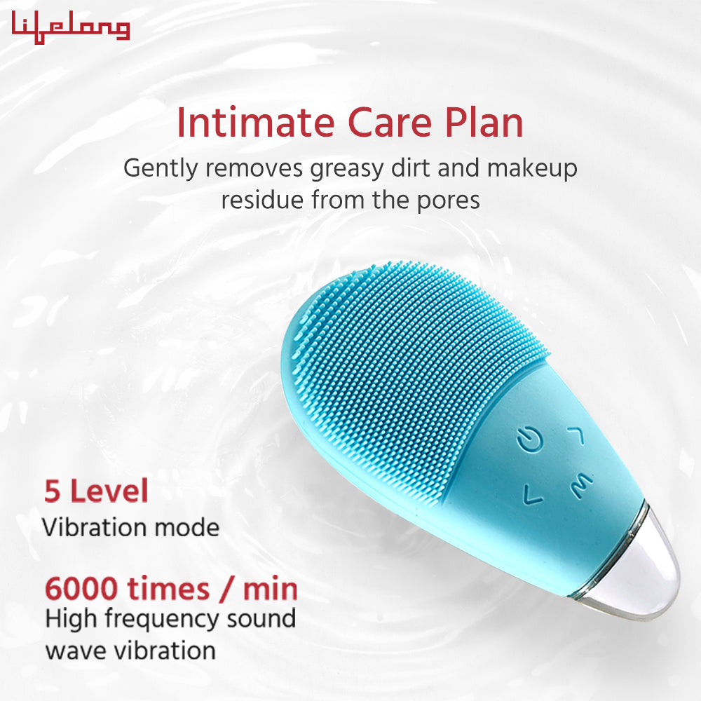 Lifelong Facial Cleansing Brush, Rechargeable Electric Handheld Face Massager, Waterproof Ultra Hygienic Soft Silicone Face Scrubber
