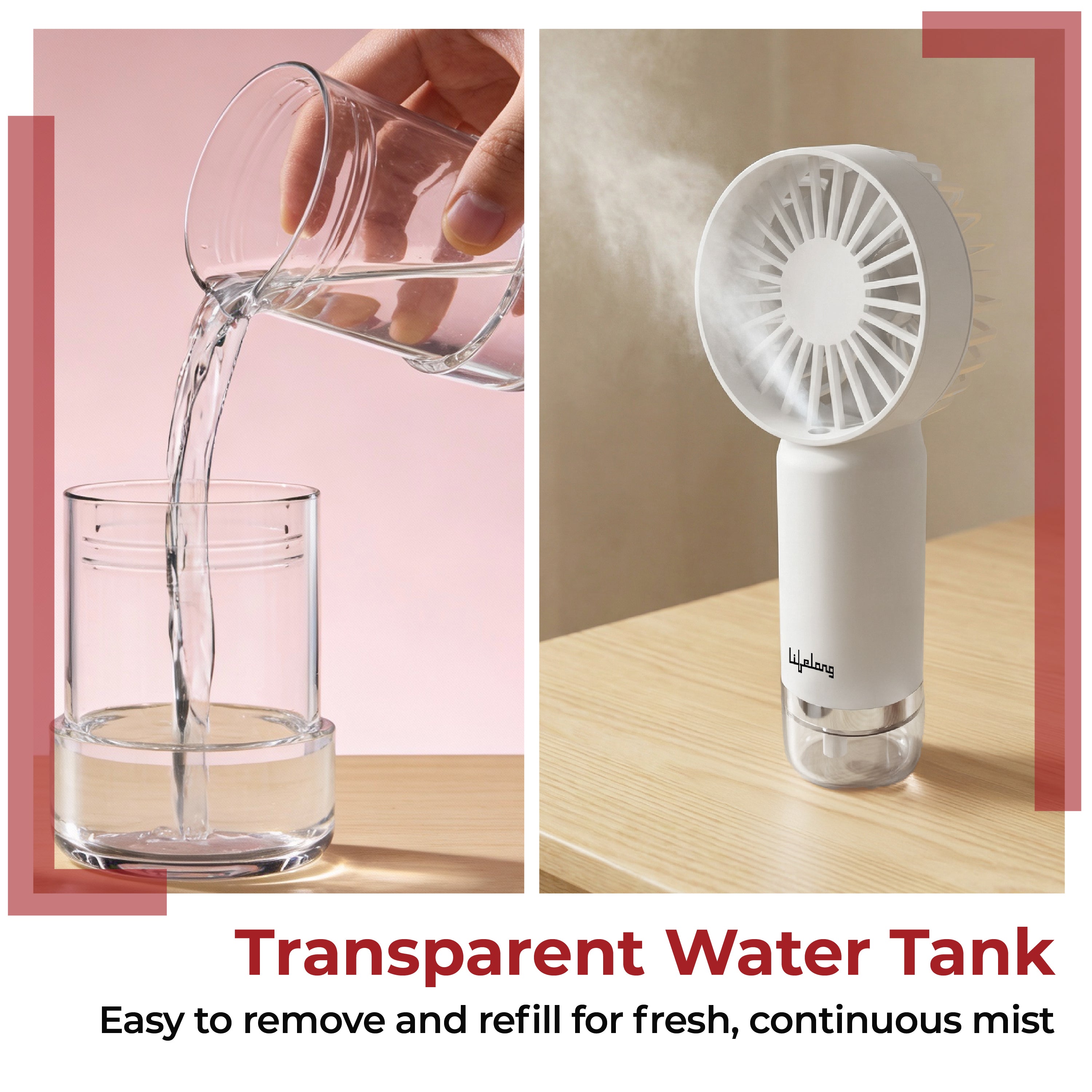 Lifelong Portable Mist Hand Fan with USB Type-C Charging | Mini Rechargeable Fan with Water Mist | 4400 RPM High Speed | Compact Handheld Cooling Fan for Travel & Outdoor (White)