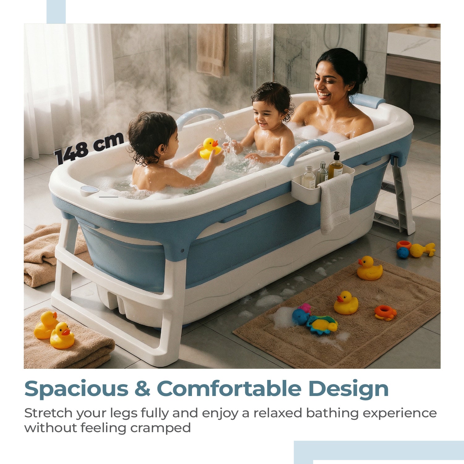Lifelong Bath Tub for Adults & Kids | Foldable & Large Bathtub for Bathroom with Temperature Meter, Massage Rollers, etc | Ideal for Steam Bath & Spa for Home | Comes with Laptop & iPad Holder