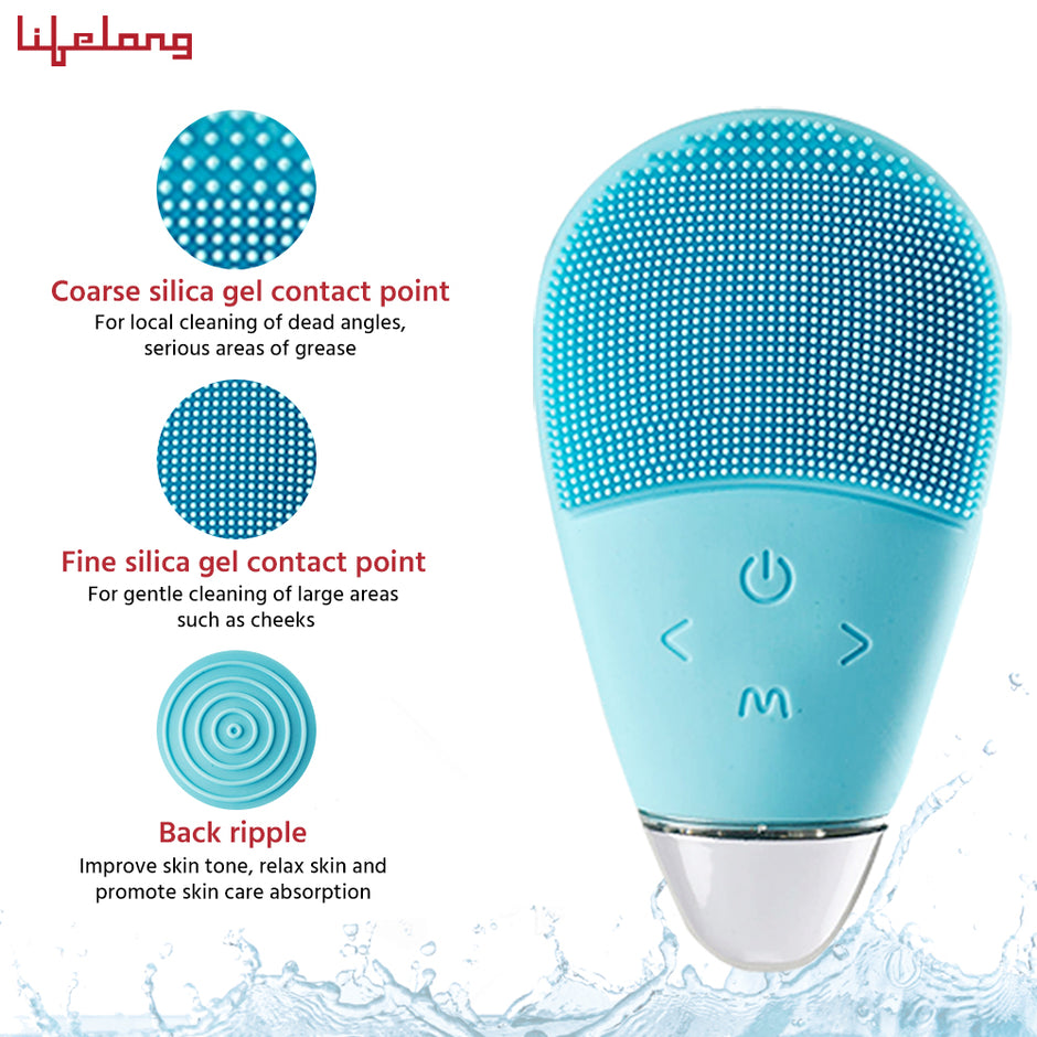 Lifelong Facial Cleansing Brush, Rechargeable Electric Handheld Face Massager, Waterproof Ultra Hygienic Soft Silicone Face Scrubber