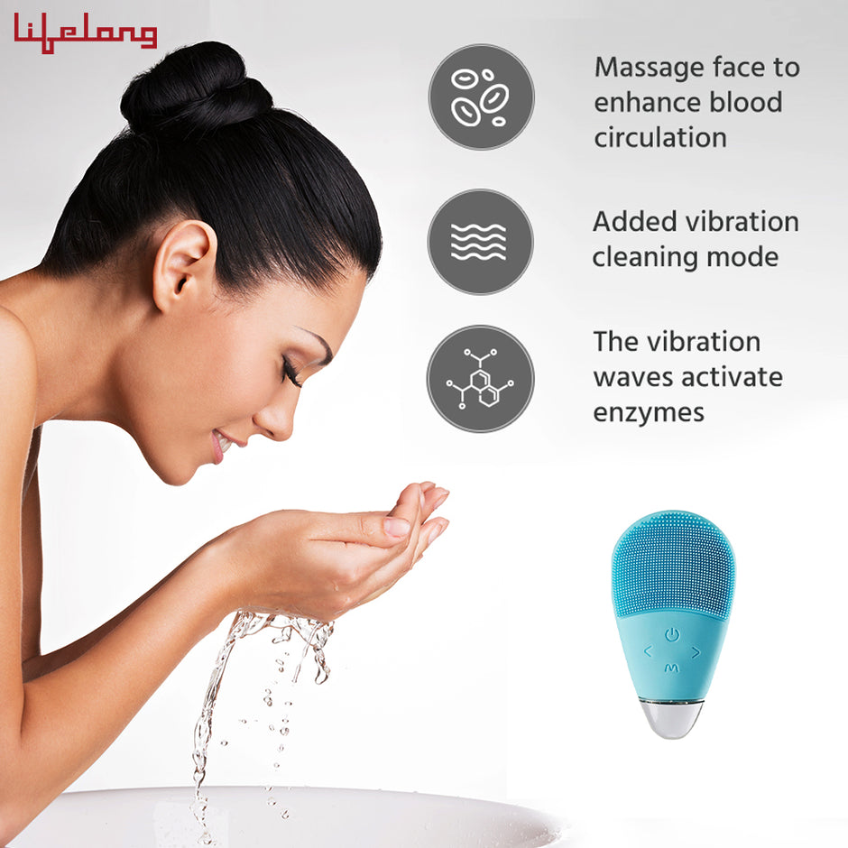 Lifelong Facial Cleansing Brush, Rechargeable Electric Handheld Face Massager, Waterproof Ultra Hygienic Soft Silicone Face Scrubber