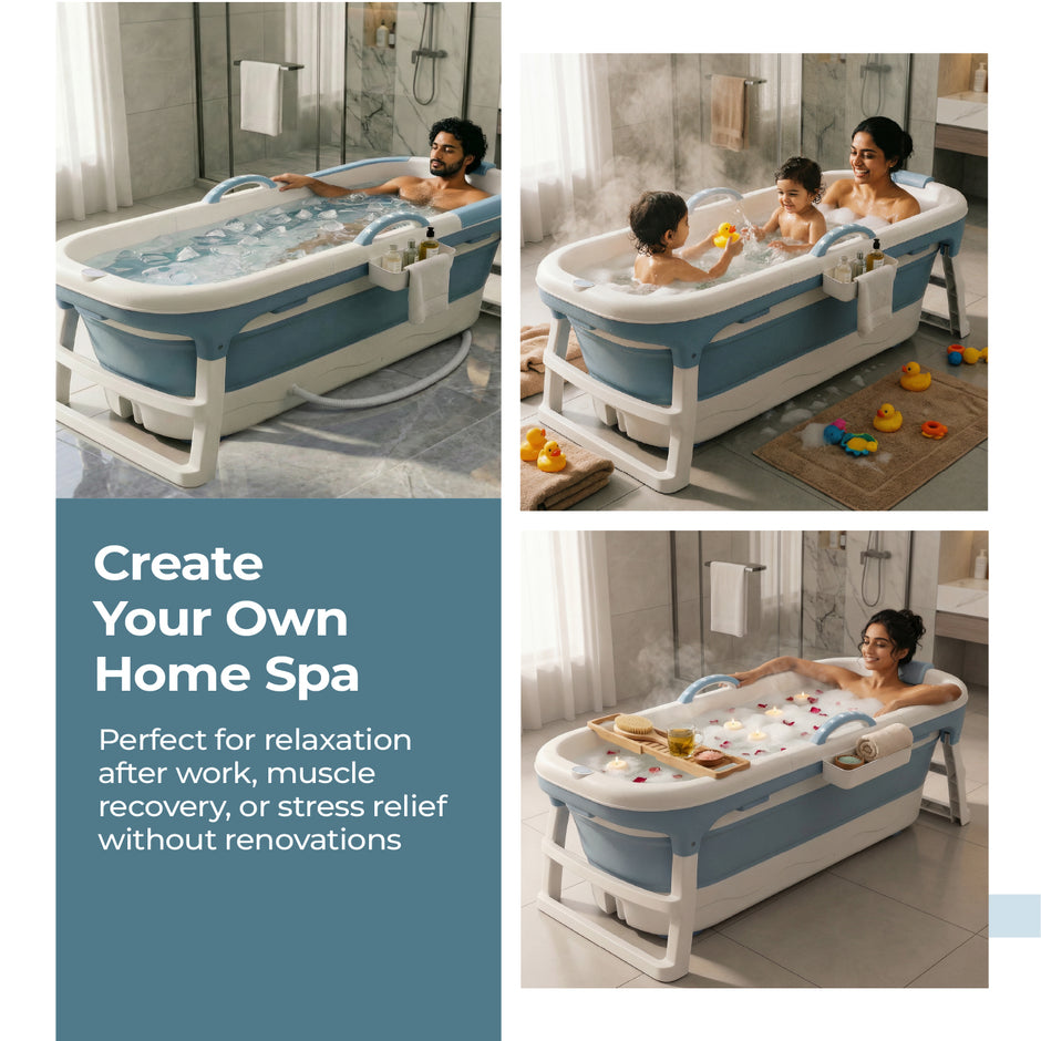 Lifelong Bath Tub for Adults & Kids | Foldable & Large Bathtub for Bathroom with Temperature Meter, Massage Rollers, etc | Ideal for Steam Bath & Spa for Home | Comes with Laptop & iPad Holder