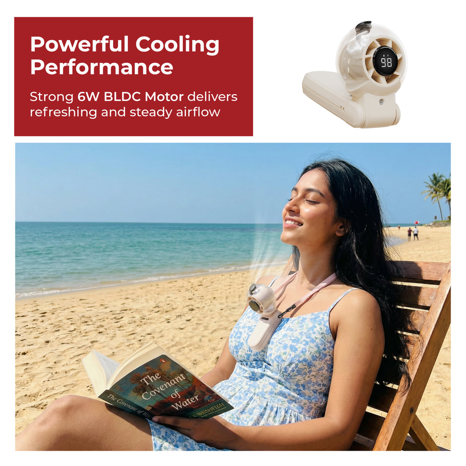 Lifelong Foldable Mist Hand Fan with Digital Display | Rechargeable USB Type-C Portable Cooling Fan | 5 Speed up to 14300 RPM | 4000mAh Battery | Handheld Fan with Spray Mist for Travel & Outdoor (Beige)