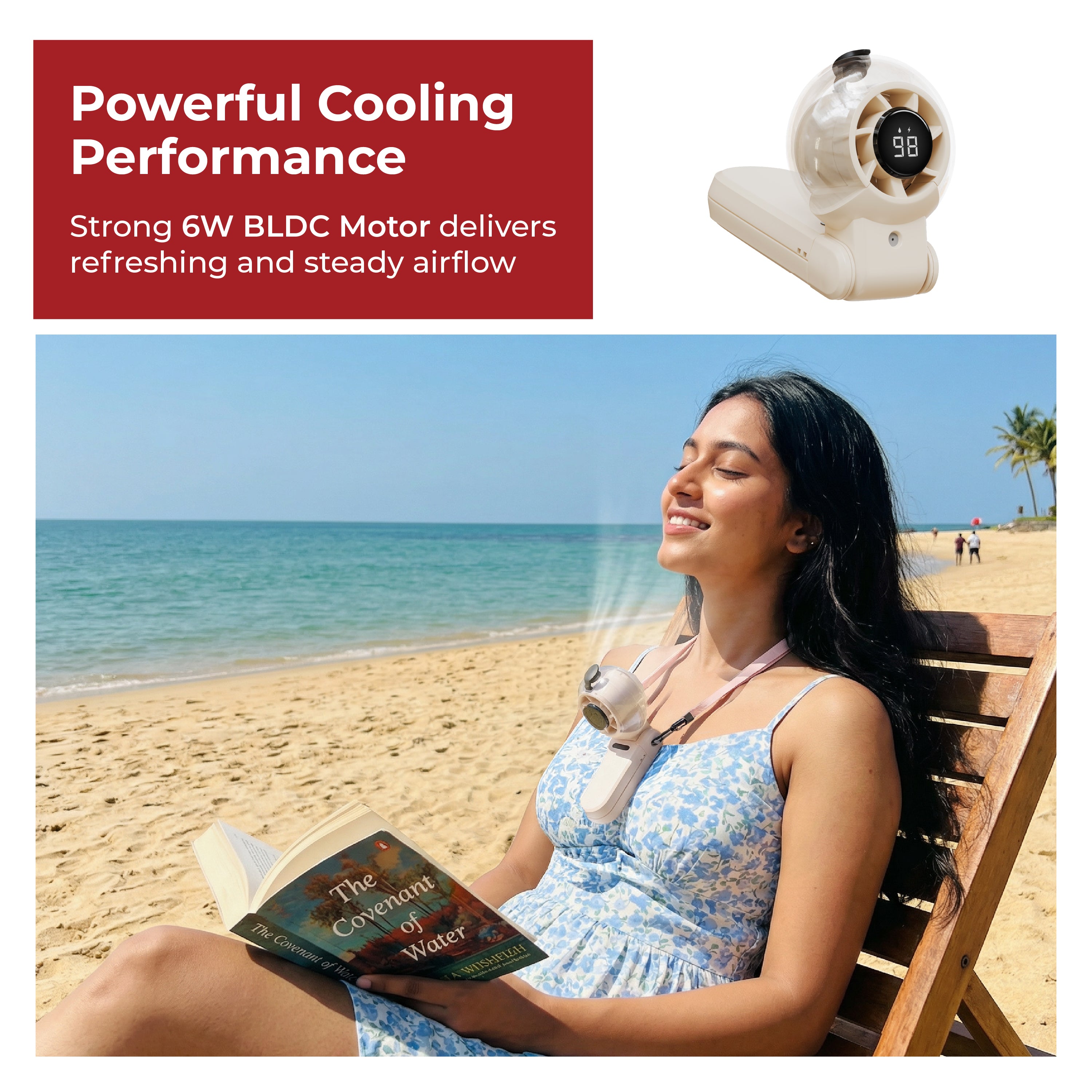 Lifelong Foldable Mist Hand Fan with Digital Display | Rechargeable USB Type-C Portable Cooling Fan | 5 Speed up to 14300 RPM | 4000mAh Battery | Handheld Fan with Spray Mist for Travel & Outdoor (Beige)