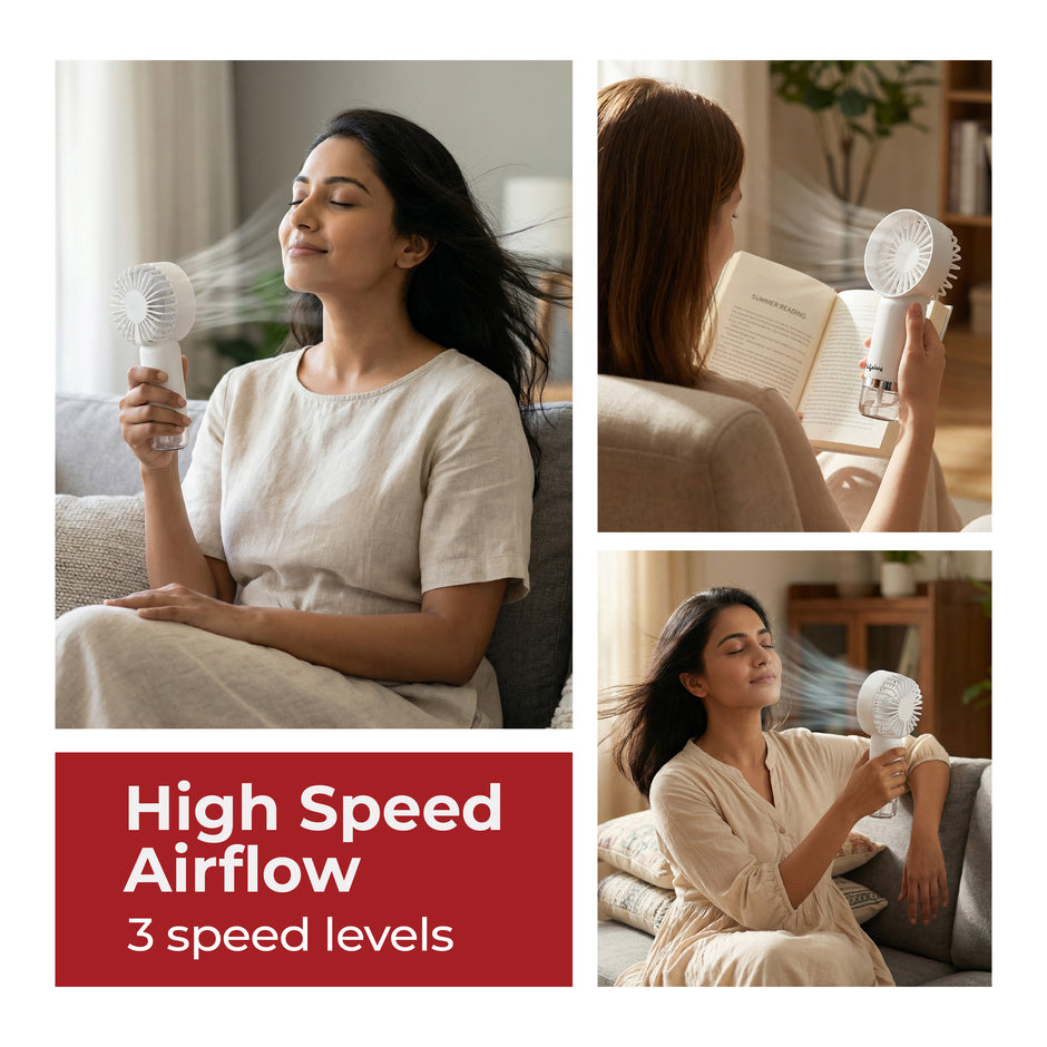 Lifelong Portable Mist Hand Fan with USB Type-C Charging | Mini Rechargeable Fan with Water Mist | 4400 RPM High Speed | Compact Handheld Cooling Fan for Travel & Outdoor (White)
