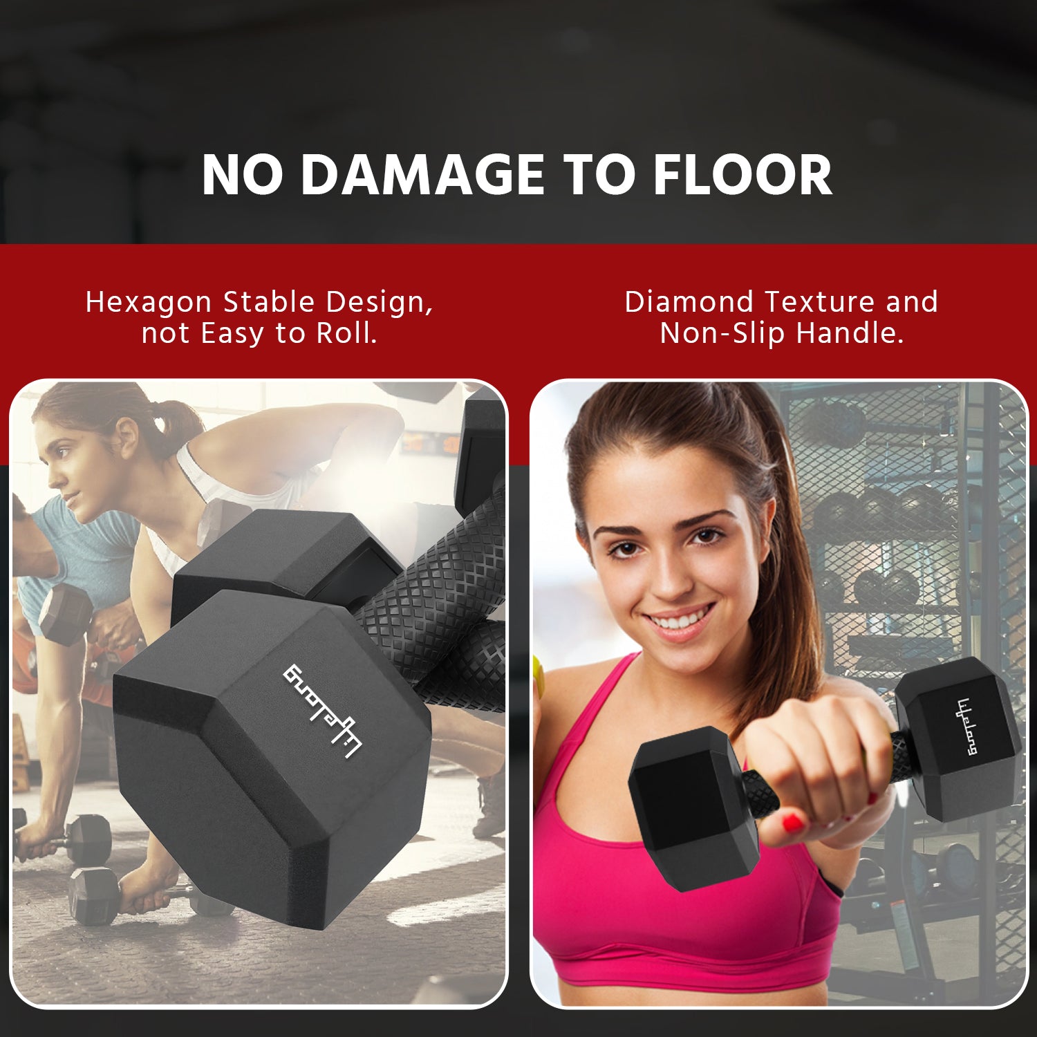 Lifelong PVC Hex Dumbbells Pack of – 5kg Each (Total 10kg