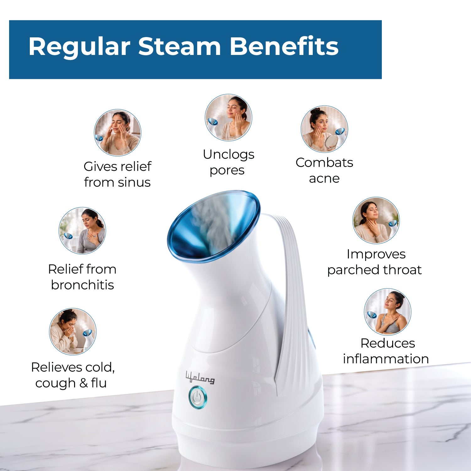 Lifelong Steamer & Vaporizer for Cough, Cold & Facial | Nano-Ionic Portable Face Steamer for Facial, Steam Inhaler for Sinus & Vaporizer Machine for Adults & Kids | Fast Mist in 10sec, 100ml Capacity