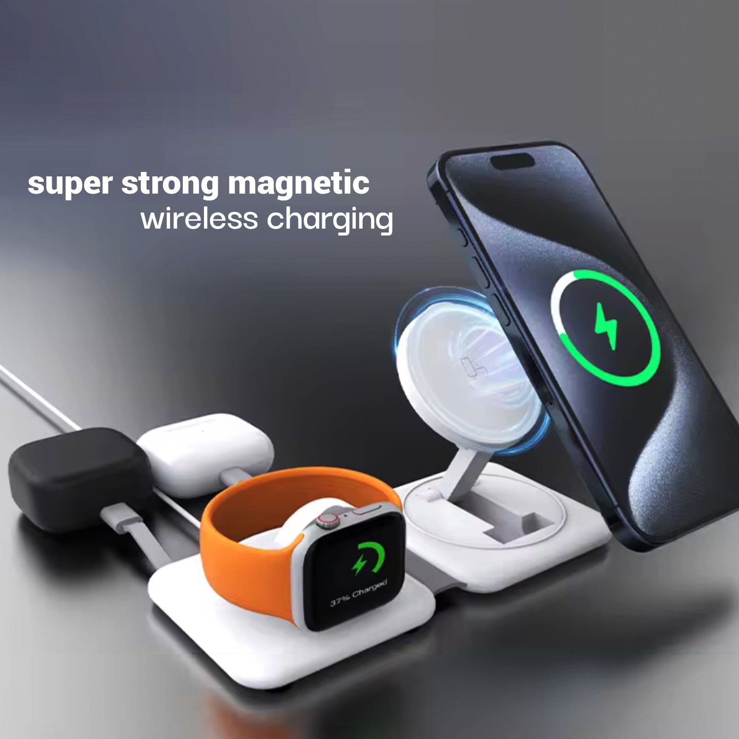 Pocket Power Wireless Charger 23 W 4 in 1 Foldable Magsafe Charger for iPhone 15/14/13/12 Series, Apple Airpods, Apple Watch, Fast Charging, 3 Outputs, Led Indicator, White
