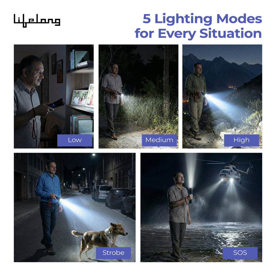 Lifelong Rechargeable High Power Torch Light | 5000 Lumens,  XHP90 Emergency Flash Light for Night| 5000 mAh | IP55 Dust & Waterproof |Adjustable Focus Zoom & Wide Beam for Camping, Trekking & Outdoor