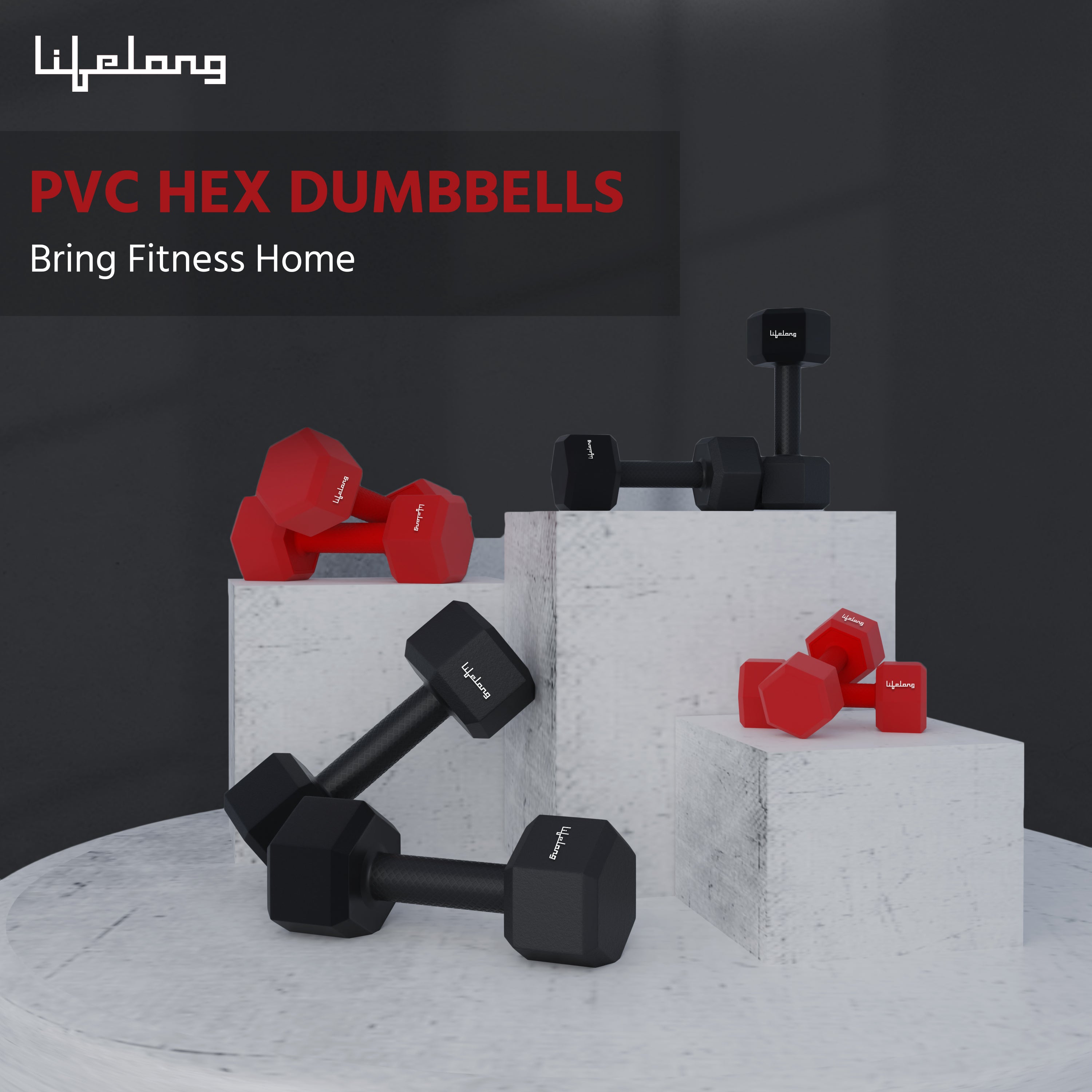 Lifelong PVC Hex Dumbbells Pack of 2 (5kg*2) Black Color for Home Gym Equipment Fitness Barbell|Gym Exercise|Home Workout, Gym Dumbbells|Dumbbells Weights for Men & Women
