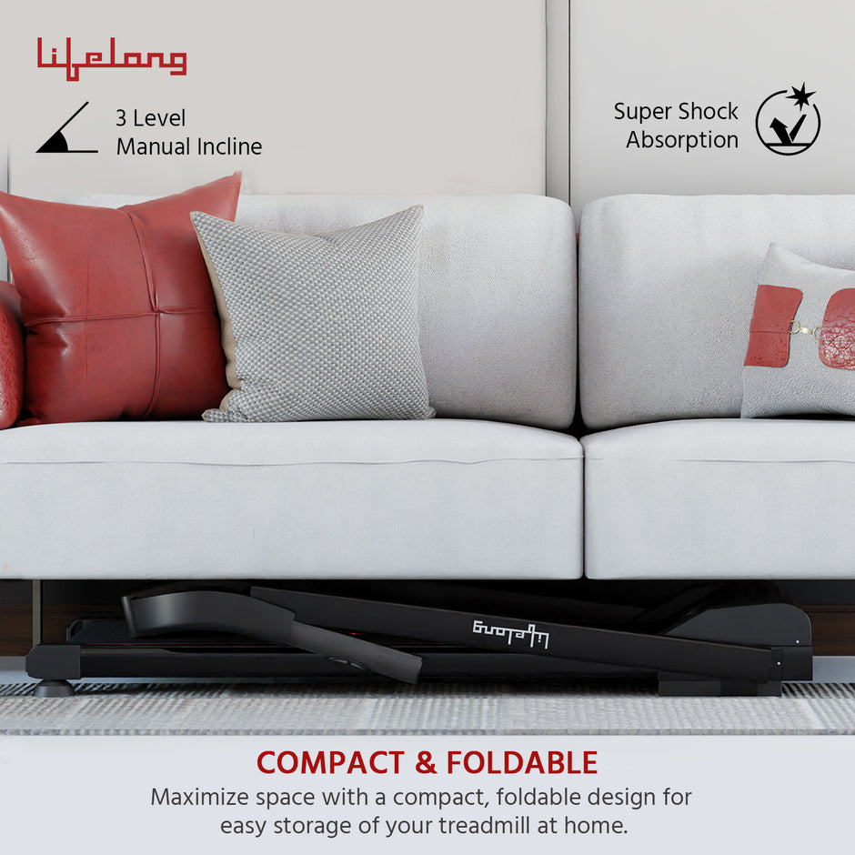 Compact Treadmill for Home | 110kg | Manual Incline | Bluetooth & Speakers