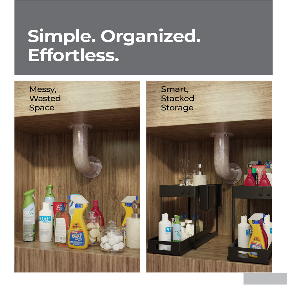 Lifelong 2-Tier Under Sink Storage Organizer (Pack of 2) | Pull Out Cabinet | Drawers for Kitchen Cabinets | Sliding Rack with Panels & Hooks | Multipurpose Organiser for Kitchen or Bathroom