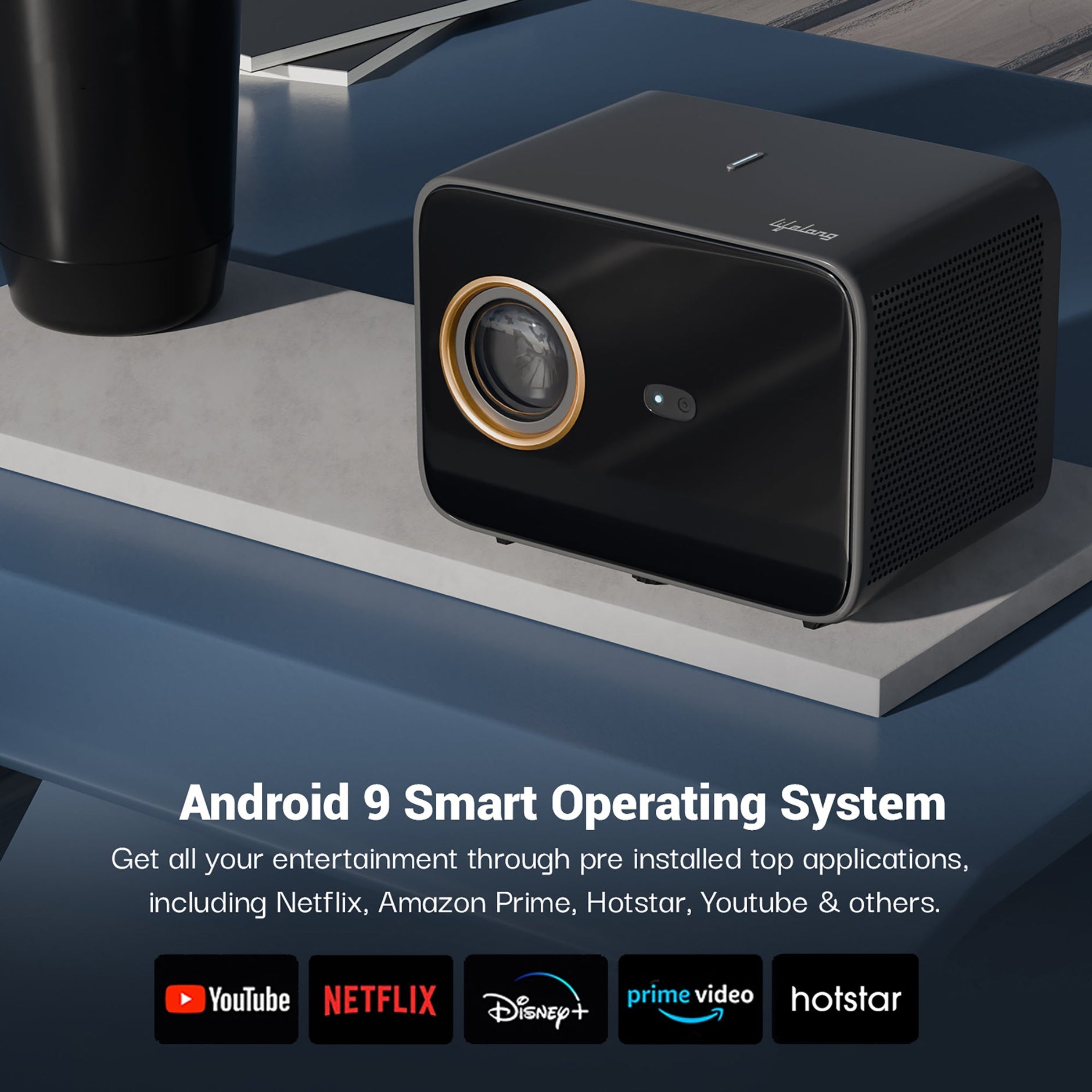 SmartStream Smart Projector, Android 9 with Built-in Smart Apps, Nativ ...