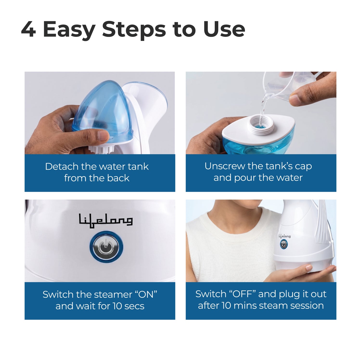 Lifelong Steamer & Vaporizer for Cough, Cold & Facial | Nano-Ionic Portable Face Steamer for Facial, Steam Inhaler for Sinus & Vaporizer Machine for Adults & Kids | Fast Mist in 10sec, 100ml Capacity