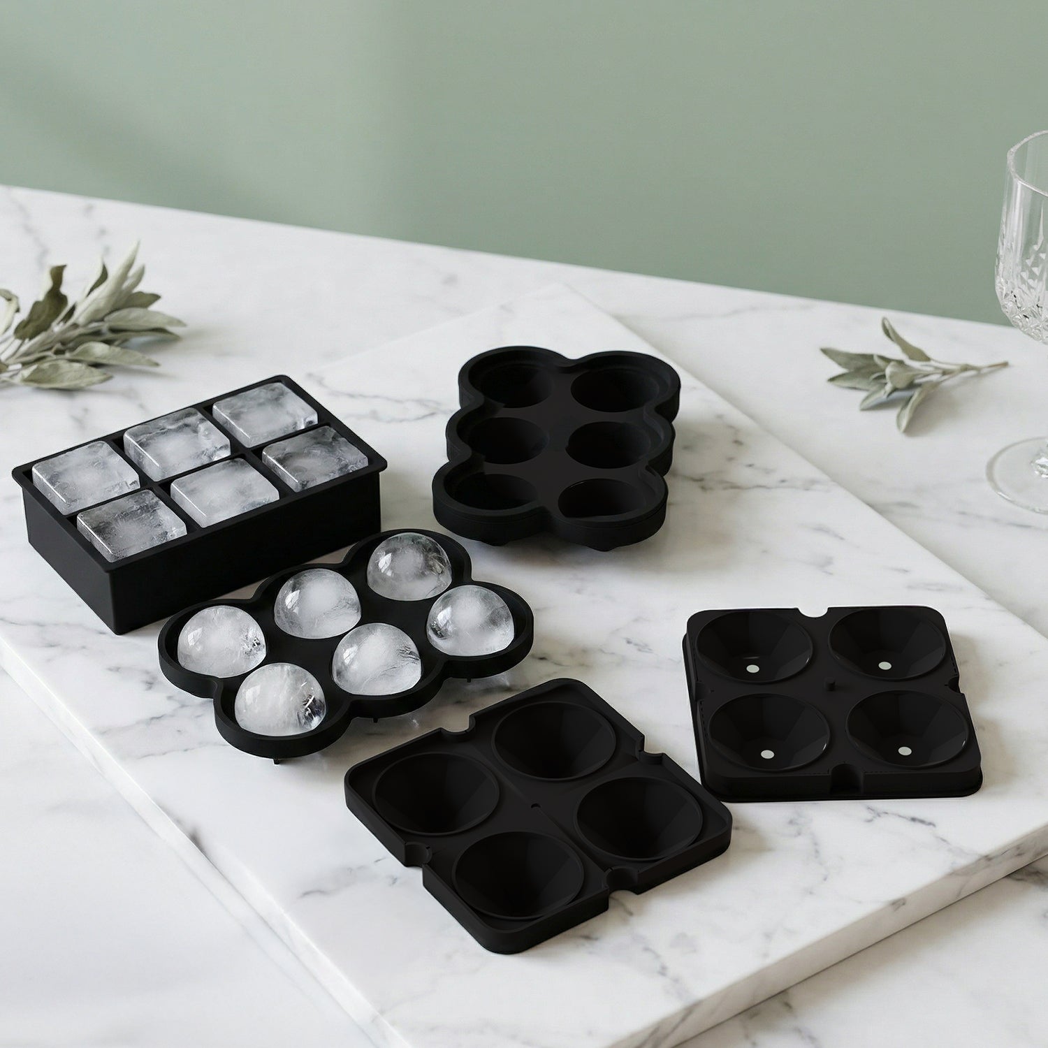 Lifelong Ice Cube Tray - Set of 3 | Silicone Ice Moulds for Freezer | Square, Round & Diamond | Food-Grade, Leakproof, Easy Release | Large Cubes for Cocktails, Yogurt, Ice Cream(-30°C to 280°C)