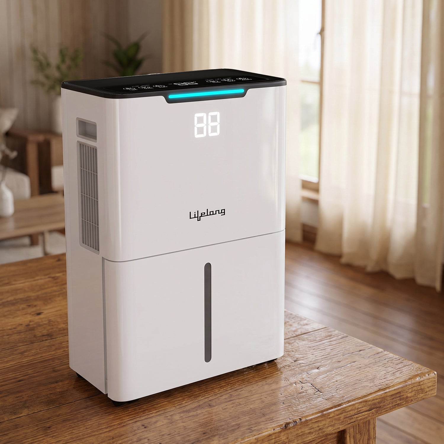Lifelong Dehumidifier for Bedroom, Home, Wardrobe & Car | Portable Moisture Absorber with Intelligent Touch Control, 24-Hour Timer, 2-Speed Fan, Auto Defrost, Humidity Indicator & 180° Wheels