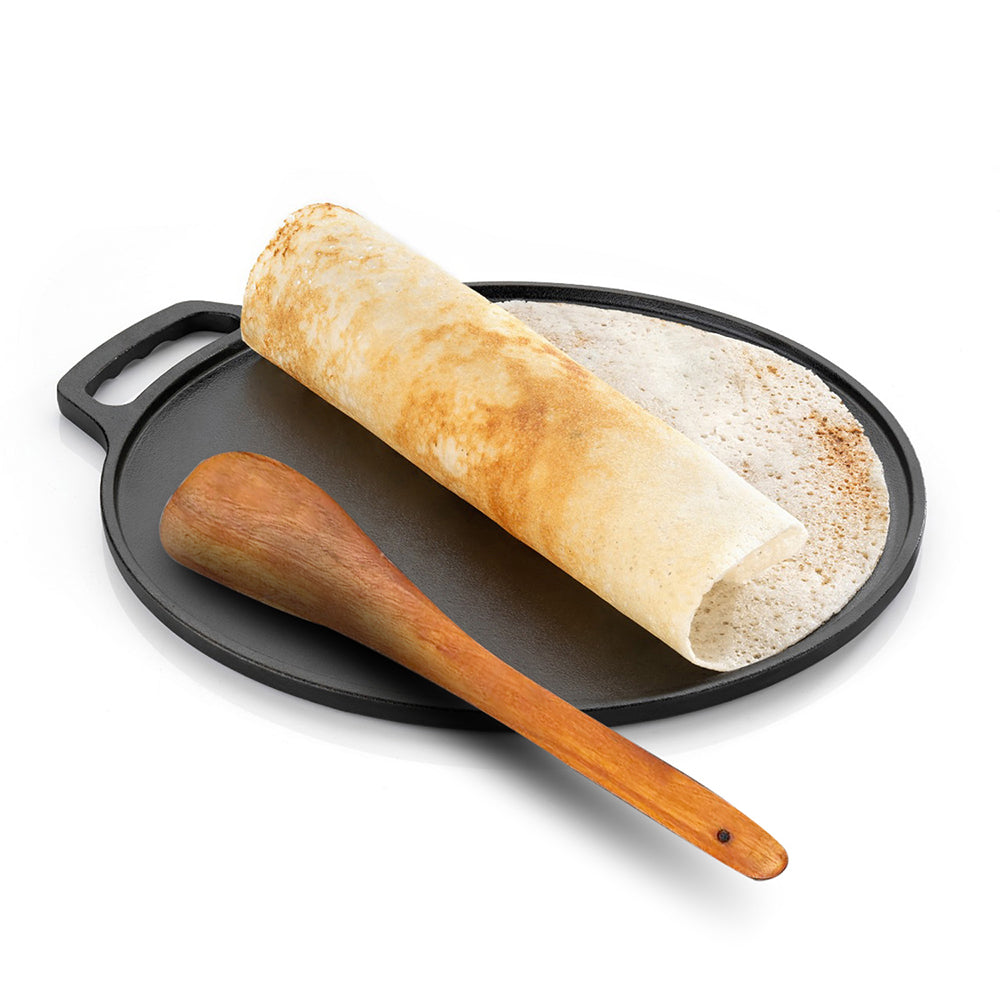 Cast Iron Dosa Tawa with Wooden Spatula