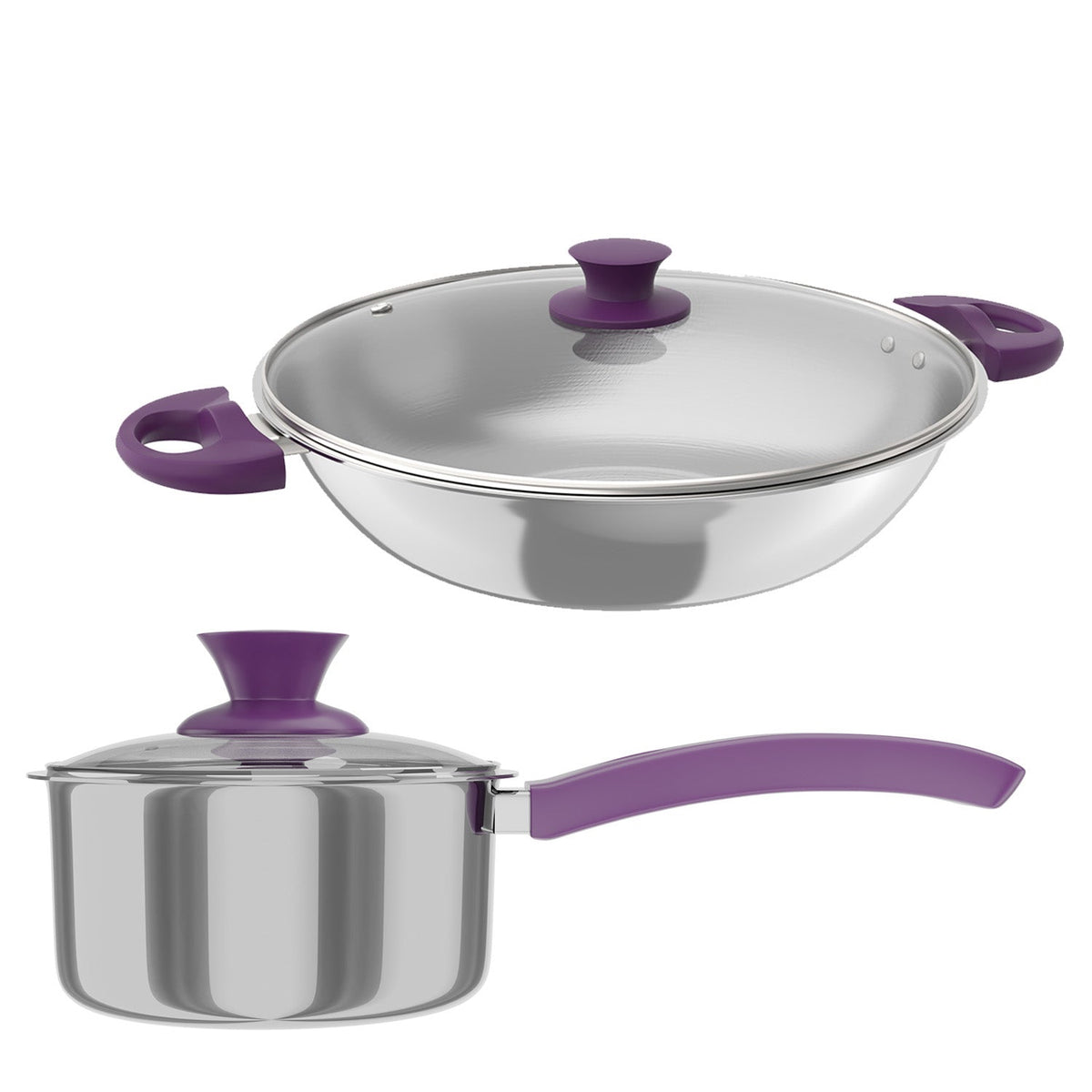 Triply Stainless Steel Kadhai with Fry Pan and Lid